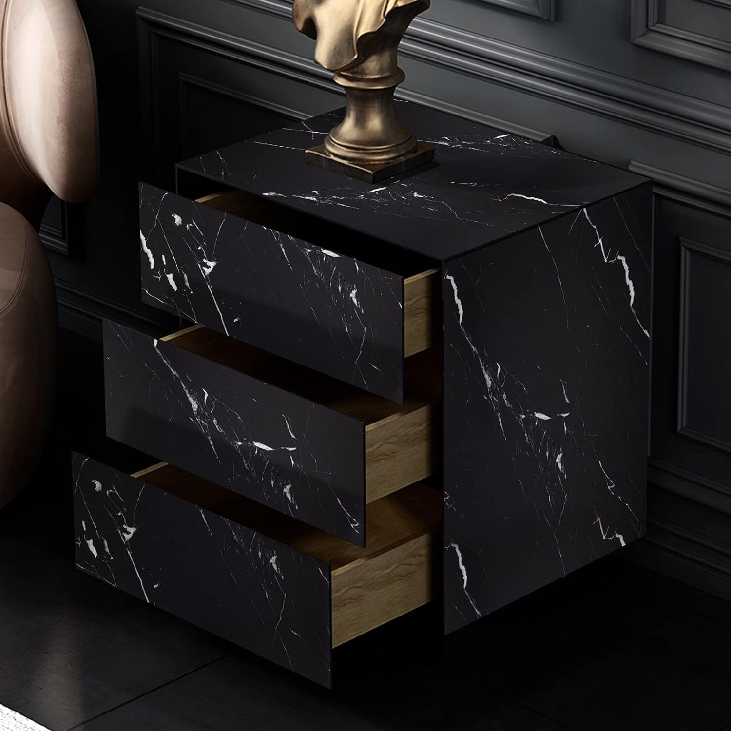 practicalWs 17.71" x 78.7" Marble Contact Paper Black/White Peel and Stick Wallpaper Thicken Self Adhesive Black Wallpaper for Countertops Cabinets Decorative Easy to Remove Upgrade - Medaid International