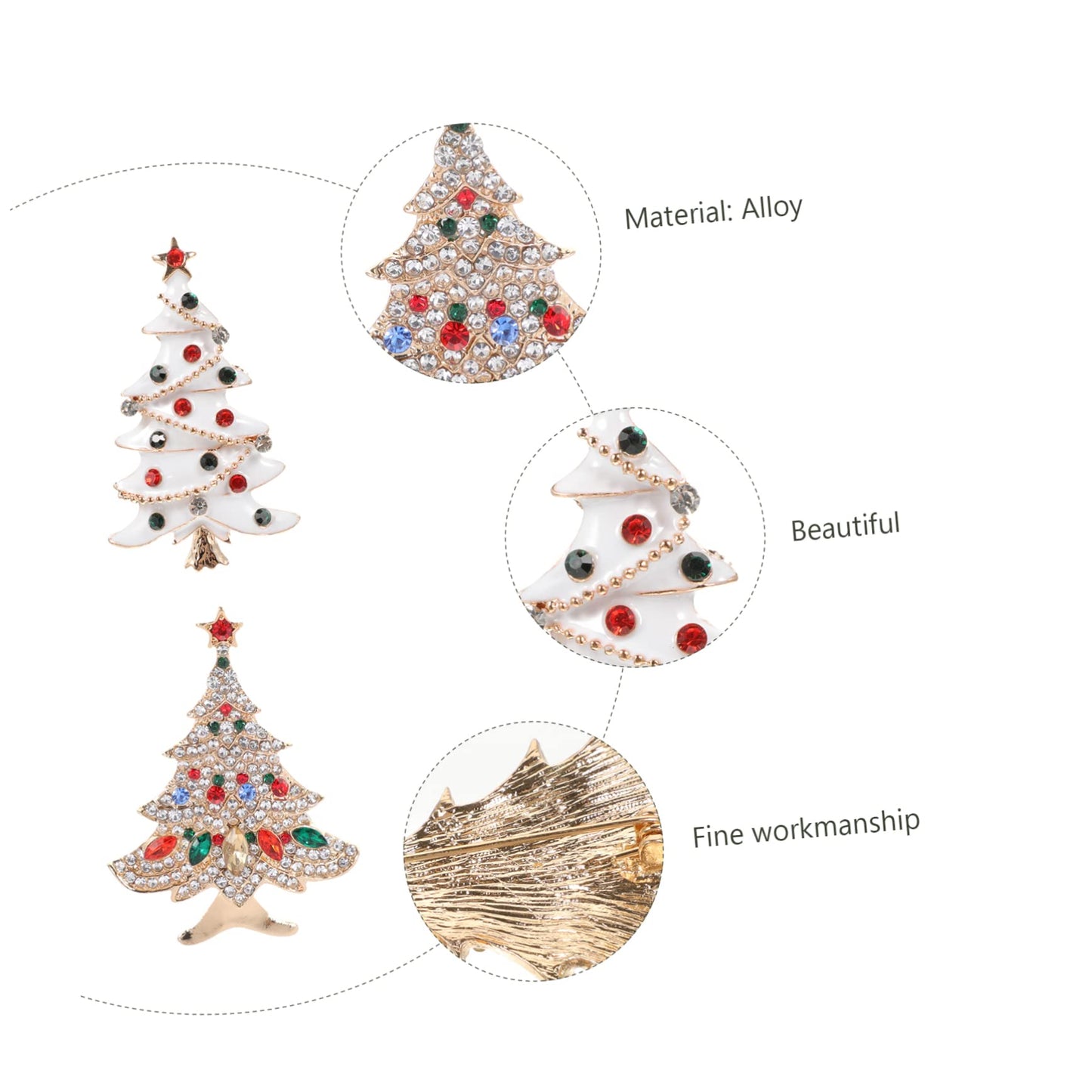 2Pcs Elegant Xmas Brooch Christmas Tree Brooch with Unique Design for Holiday Decoration and Sparkling Accessories for Festive Atmosphere - Medaid International
