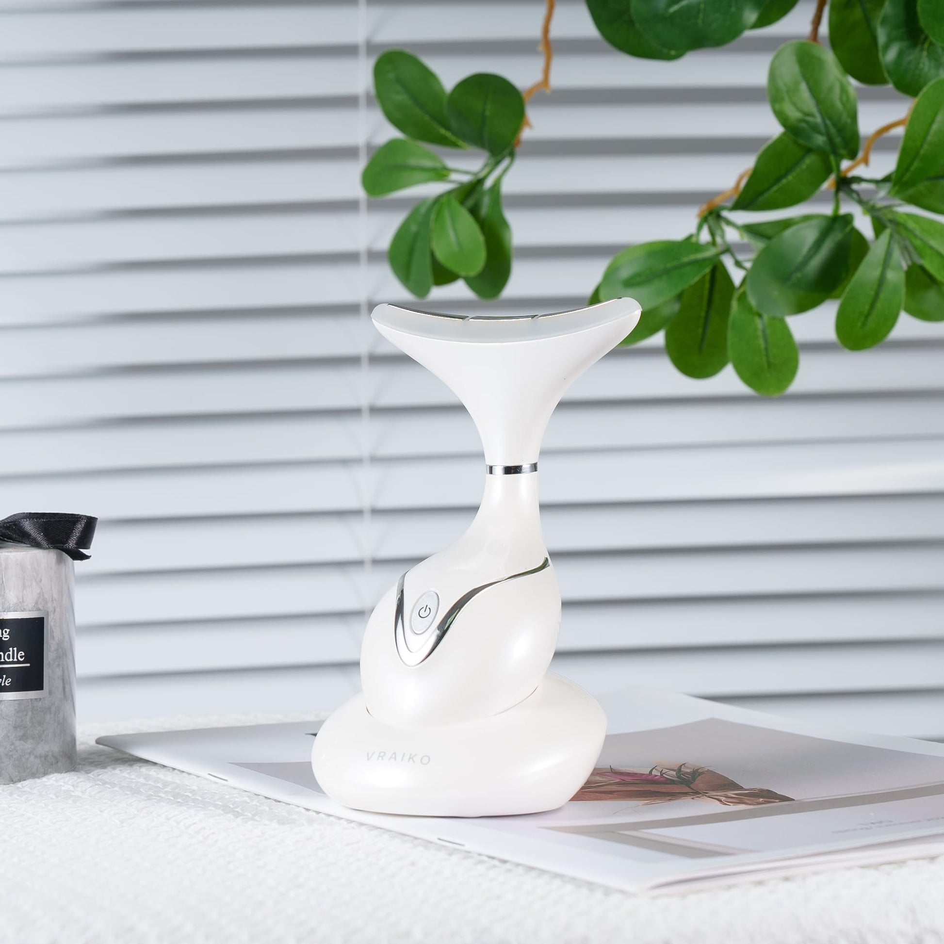 VRAIKO Iris Neck Face Massager, Pro Face Sculpting Tool with Charging Base, All-in-1 Facial Device for Enhanced Absorption, Radiance, Contouring, Elasticity, Home Facial Spa (White) - Medaid International