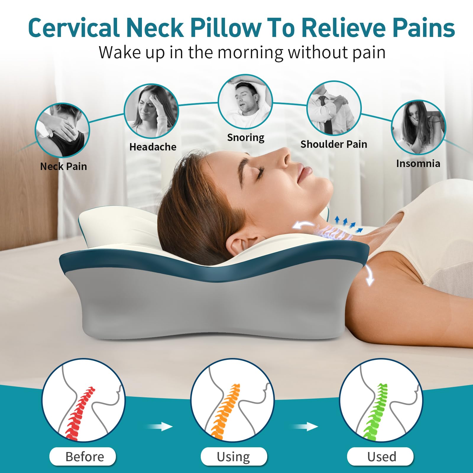 Cervical Pillow for Neck Pain Relief - Ergonomic Neck Pillow for Sleeping Contour Memory Foam Pillows with Cooling Pillowcase, Orthopedic Bed Pillow for Side Back Stomach Sleepers - Medaid International