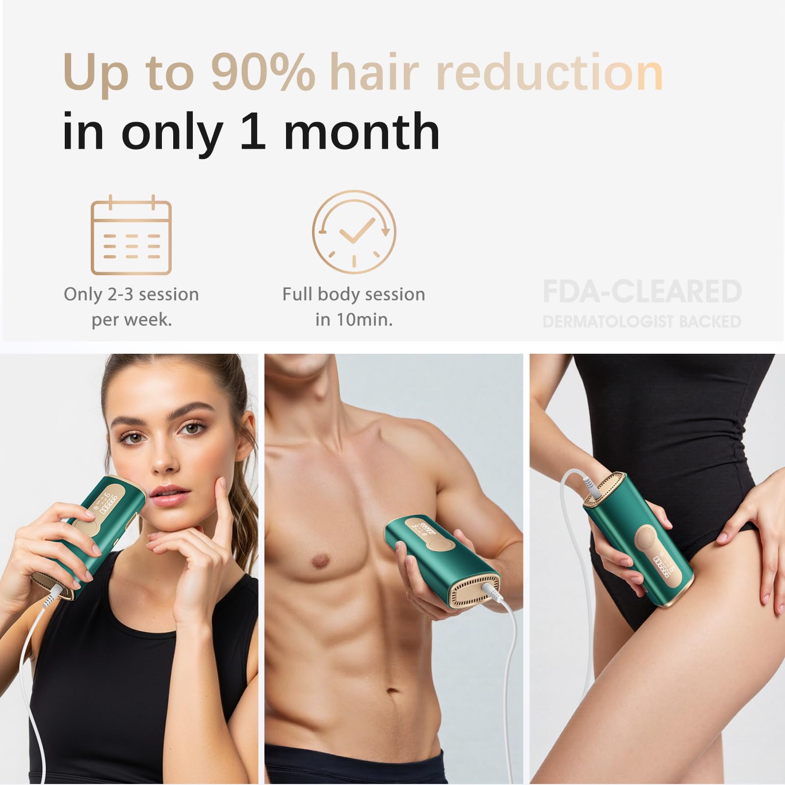 Laser Hair Removal, IPL Laser Hair Removal Device for Women & Men, Safe at-Home Nearly Painless 45°F Ice-Cooling Contact, Long-Lasting Result for Full Body & Face, Dark Green - Medaid International