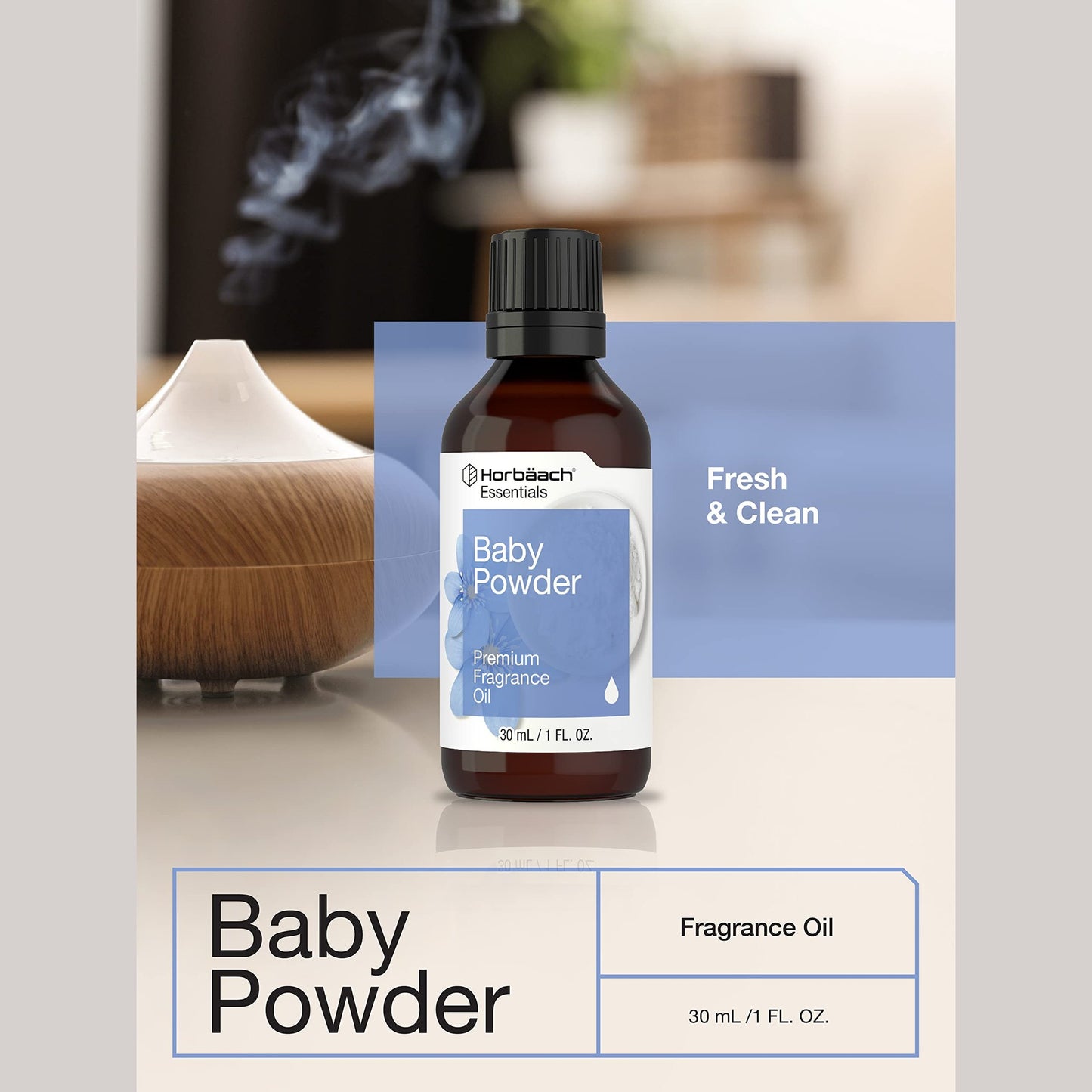 Horbäach Baby Powder Fragrance Oil | 1 fl oz (30ml) | Premium Grade | for Diffusers, Candle and Soap Making, DIY Projects, Aroma Spray, & More - Medaid International
