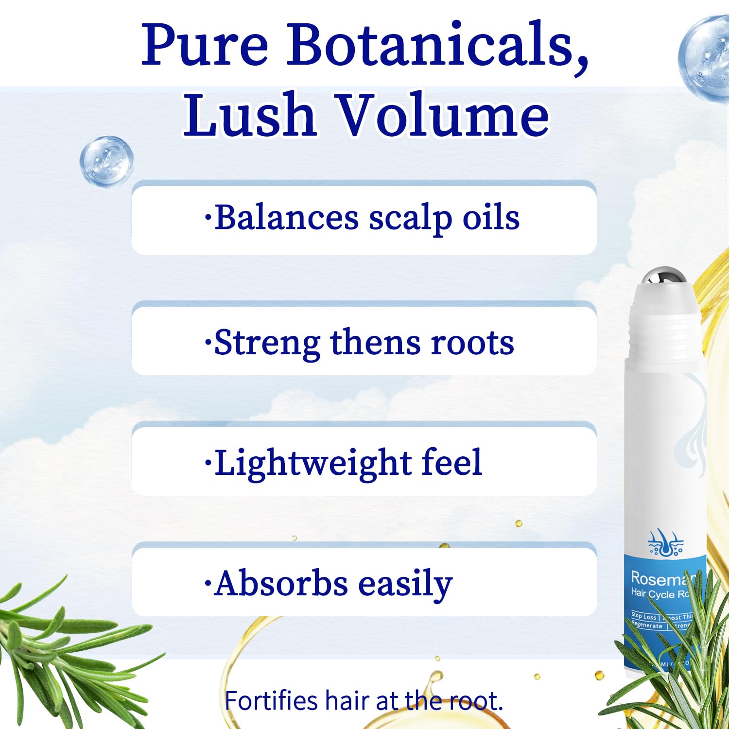 Hair Growth Roll-On Serum with Rosemary Oil & Redensyl - For Thicker Hair & Scalp Health - Lightweight Non-Greasy Treatment (01) - Medaid International