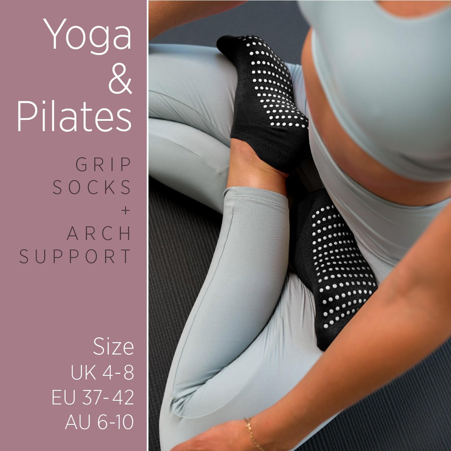 All Things Accessory Pilates Grip Socks for Women, Non-Slip Socks with Grippers for Yoga Barre Hospital, 3 Pairs Size 6-10 (Black) - Medaid International