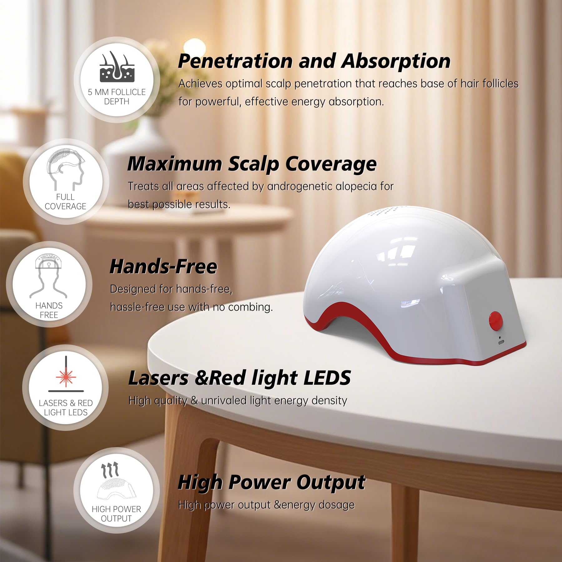 Hair Growth Device,LED Light Therapy Cap,Red Light Cap,Hair Regrowth Treatment for Men and Women - Medaid International