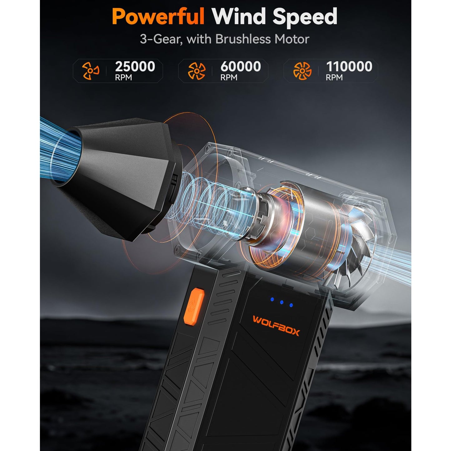 WOLFBOX MF50 Compressed Air Duster-110000RPM Super Power Electric Air Duster, 3-Gear Adjustable Mini Blower with Fast Charging, Dust Blower for Computer, Keyboard, House, Outdoor and Car - Medaid International