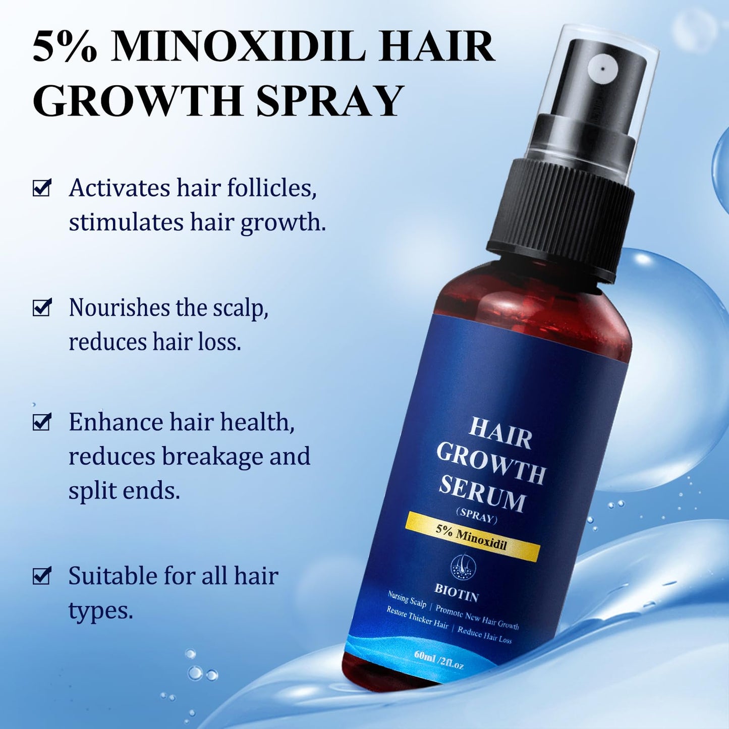 5% Minoxidil Hair Growth Spray - Minoxidil for Men and Women Hair Growth, Hair Regrowth Treatment for Stronger Thicker Hair (60ml) - Medaid International