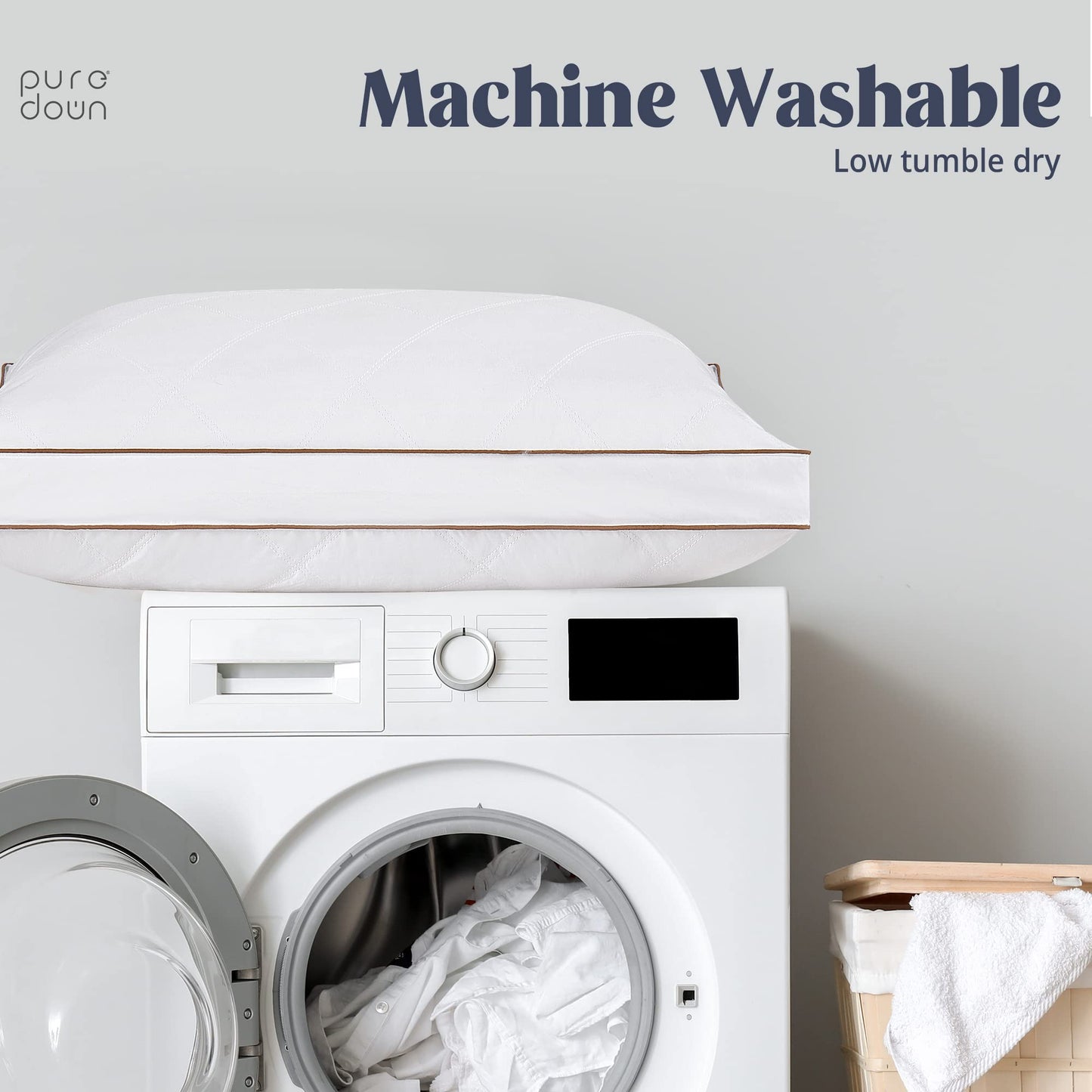 puredown® Goose Feathers and Down Pillow for Sleeping Hotel Collection Bed Pillows, Gusseted, Standard/Queen, Set of 2 - Medaid International