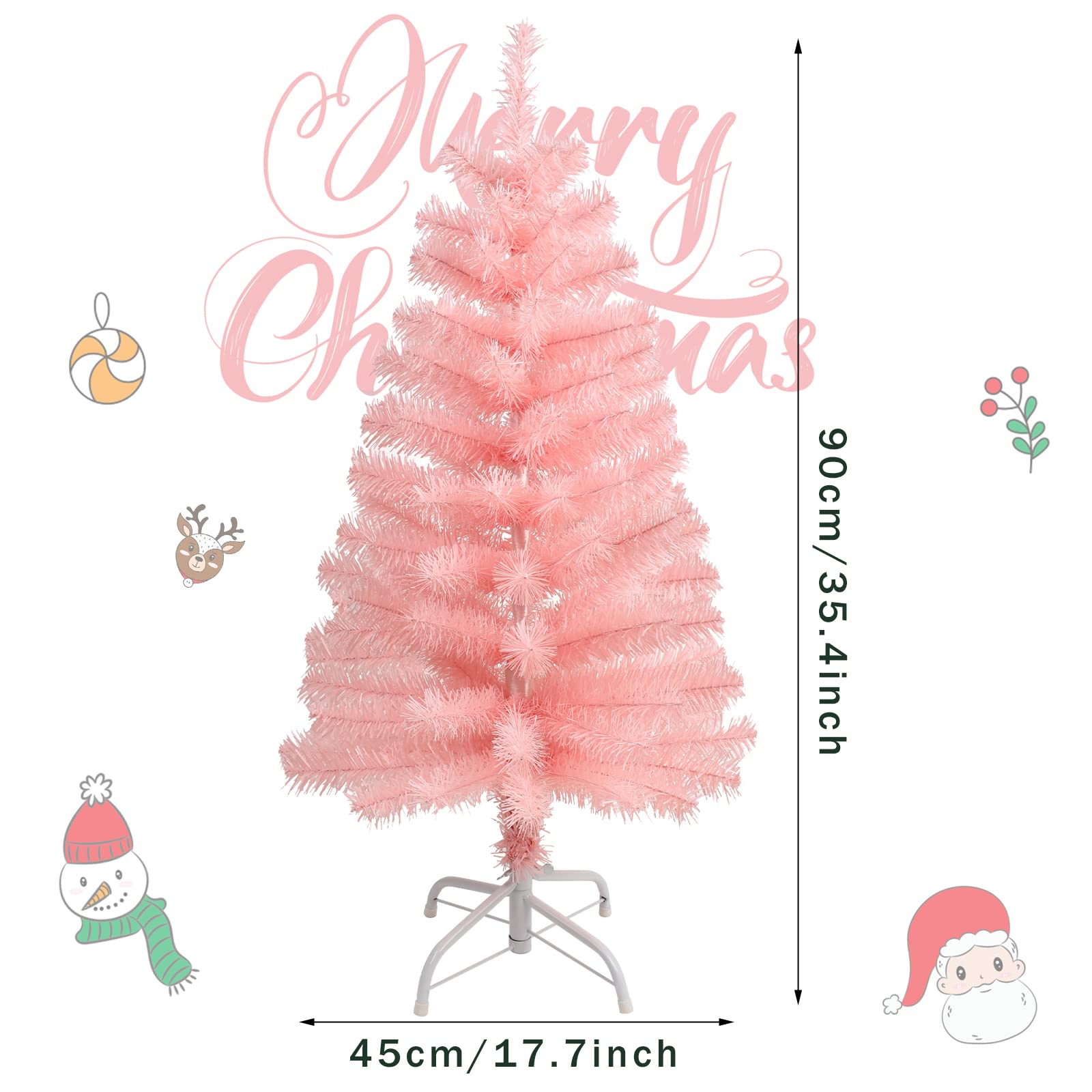 CCINEE 3Ft Artificial Christmas Tree, Pink Tabletop Hinged Christmas Tree with Metal Stand 130 Branch Tips Mini Tree for Xmas Party Supplies Home Indoor Decoration - Medaid International