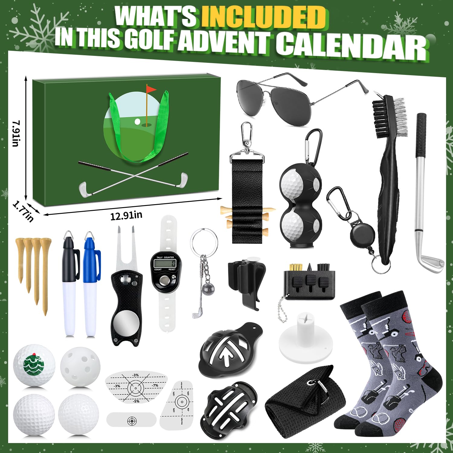 MOVINPE Golf Advent Calendar 2025 for Men Teen Boys, 24 Days of Golf Accessories & Essentials, Christmas Countdown Gifts for Golf Lovers Players Beginners Clubs Markers Score Counter Brush - Medaid International