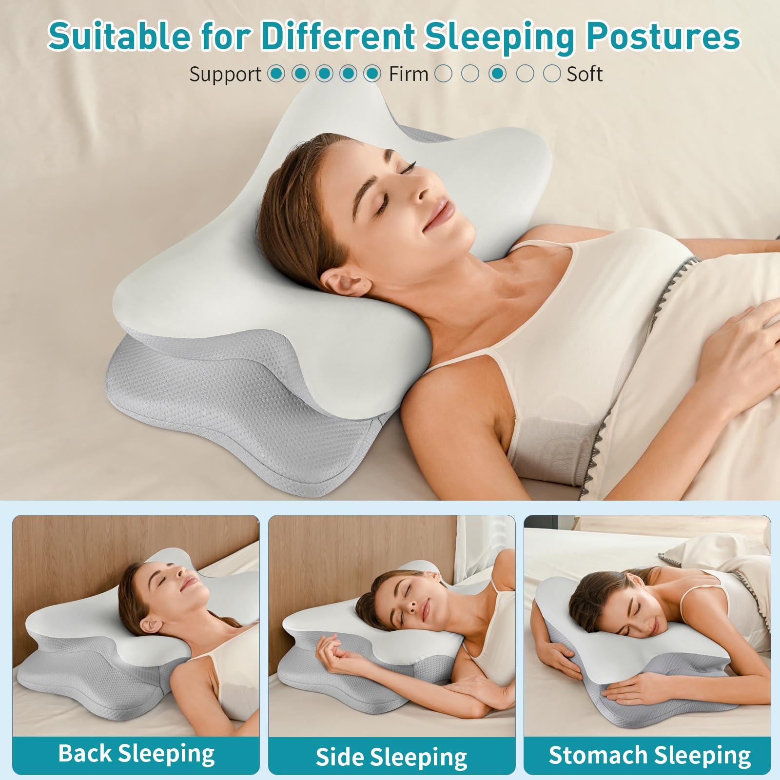 Cervical Neck Pillow for Pain Relief - Ergonomic Side Sleeper Pillow for Neck Support, Cooling Memory Foam Pillows for Sleeping, Contour Pillow Orthopedic Bed Pillow for Back Stomach Sleepers - Medaid International