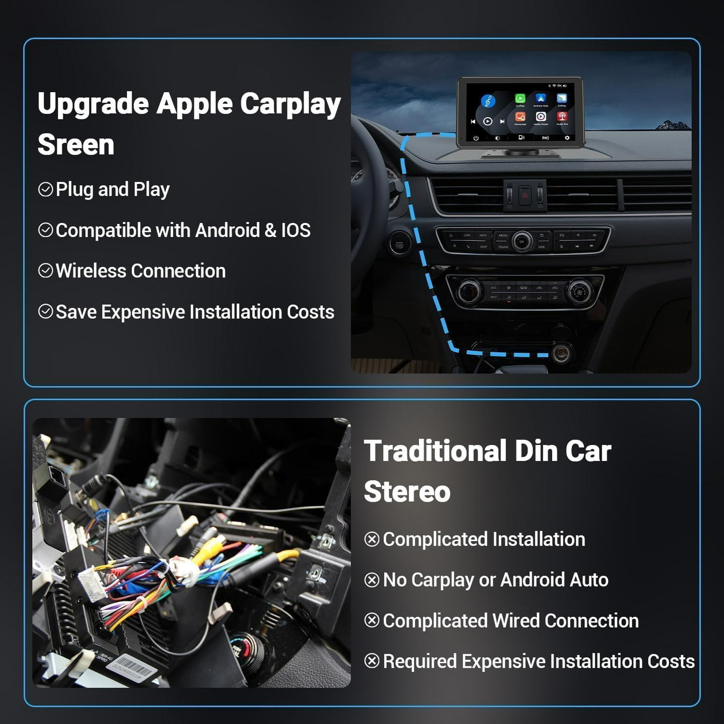 Wireless Car Stereo Apple Carplay AirPlay & Android Auto with Backup Camera - Medaid International