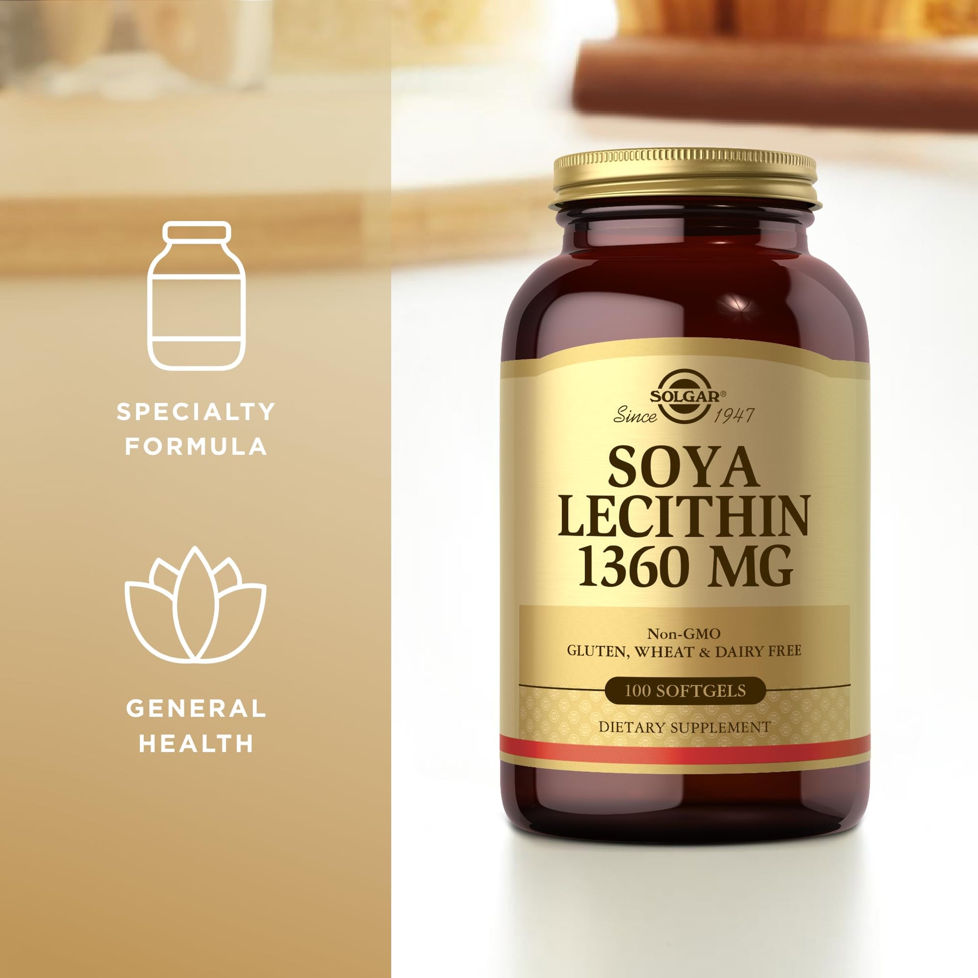 Solgar SOYA Lecithin 1360 mg - 100 Softgels - Source of Choline - Gluten Free, Dairy Free - 100 Servings - Medaid International