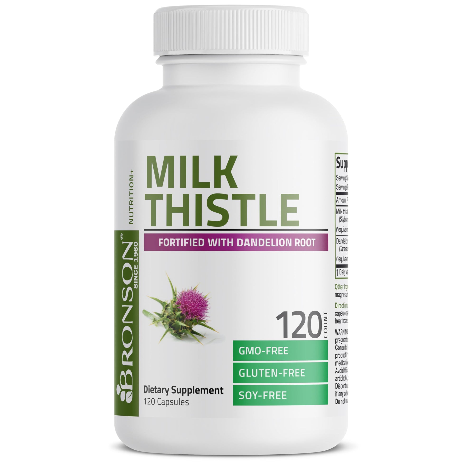 Bronson Milk Thistle Silymarin Marianum & Dandelion Root Liver Health Support, Antioxidant Support, Detox, 120 Capsules - Medaid International