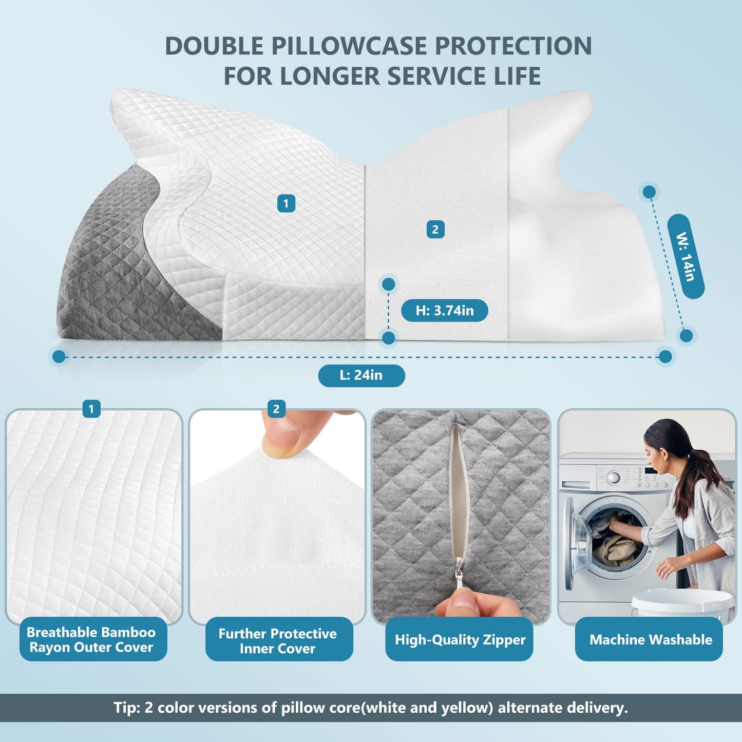 ZAMAT Adjustable Cervical Memory Foam Pillow, Odorless Neck Pillows for Pain Relief, Orthopedic Pillows for Sleeping with Cooling Pillowcase, Ergonomic Support Pillow for Stomach, Back, Side Sleeper - Medaid International