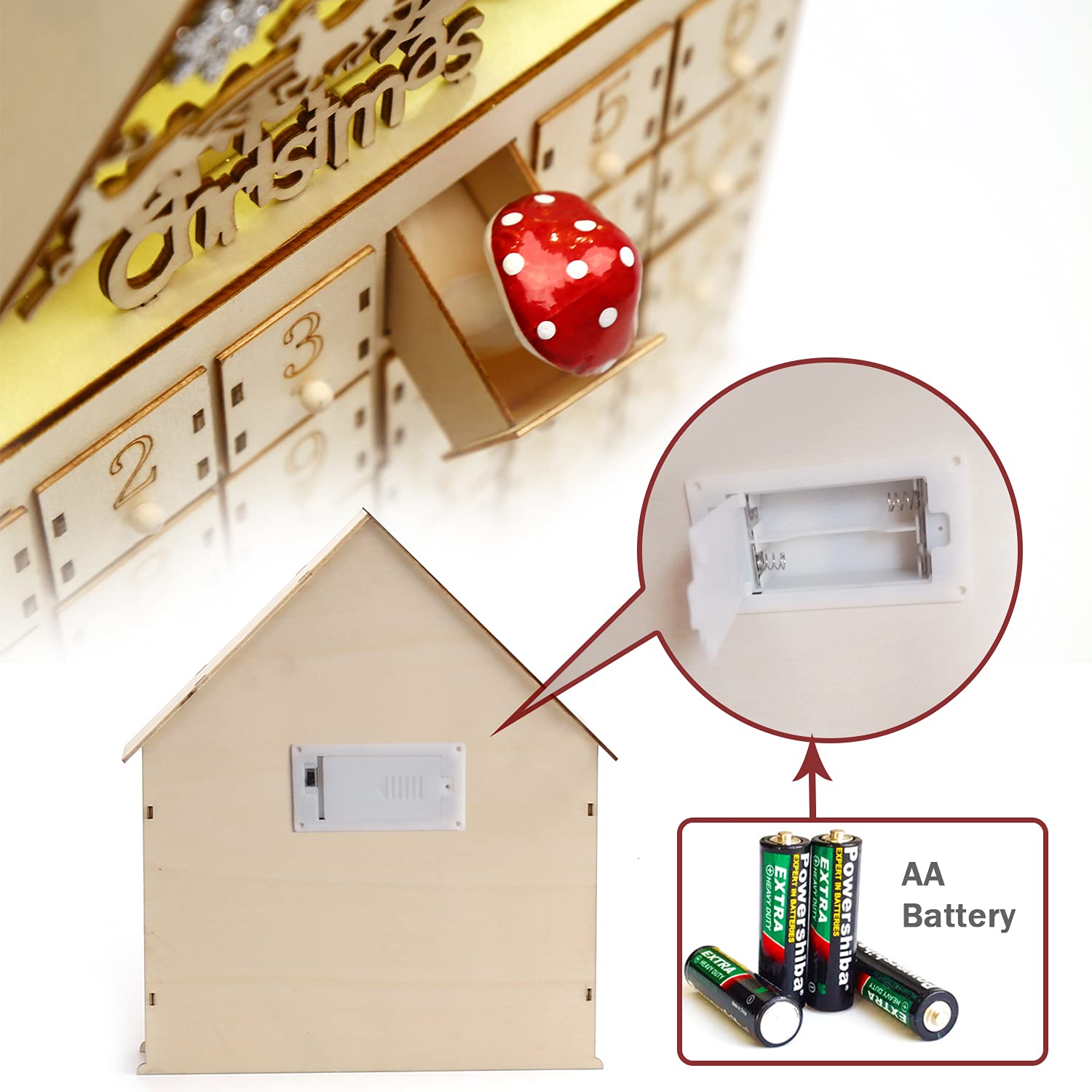 CCINEE Christmas Wooden Advent Calendar with LED Light 24 Storage Drawers Christmas Countdown Calendar for Holiday Decoration - Medaid International