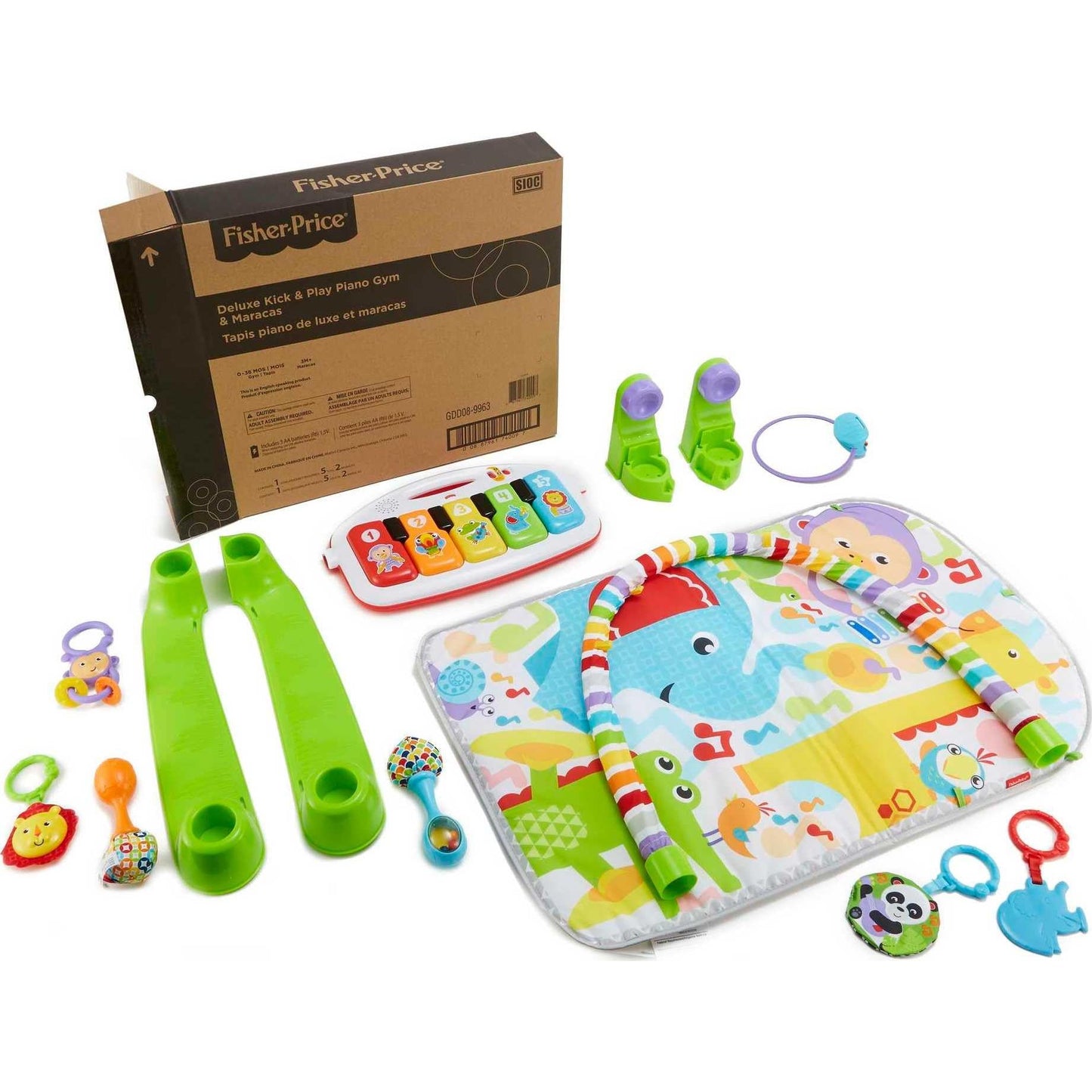 Fisher-Price Baby Playmat Deluxe Kick & Play Piano Gym for Learning & 2 Maracas Soft Rattles for Newborn to Toddler Play Ages 0+ Months - Medaid International
