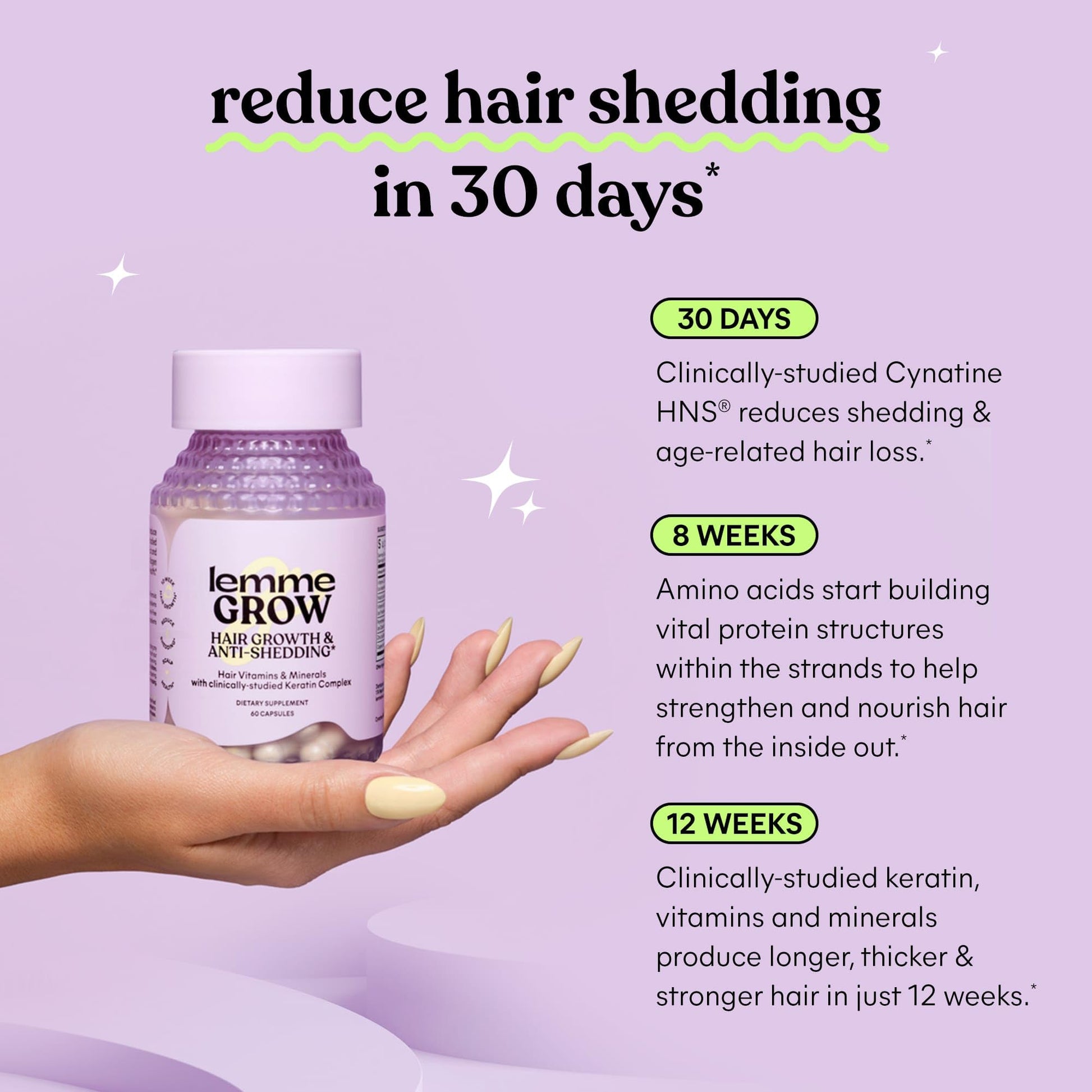 Lemme Grow Hair Growth Supplement for Women, Clinically Proven Keratin Complex for Visibly Thicker Hair and Scalp Coverage, Reduced Shedding, Nourish Thinning Hair - 1 Month Supply - Medaid International