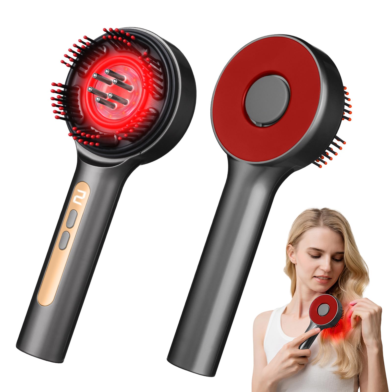 Electric Scalp Massager, 3-in-1 Hair Oil Applicator & IPX7 Waterproof Scalp Brush, Cordless, Portable Head Massager for Home & Travel, Red - Medaid International