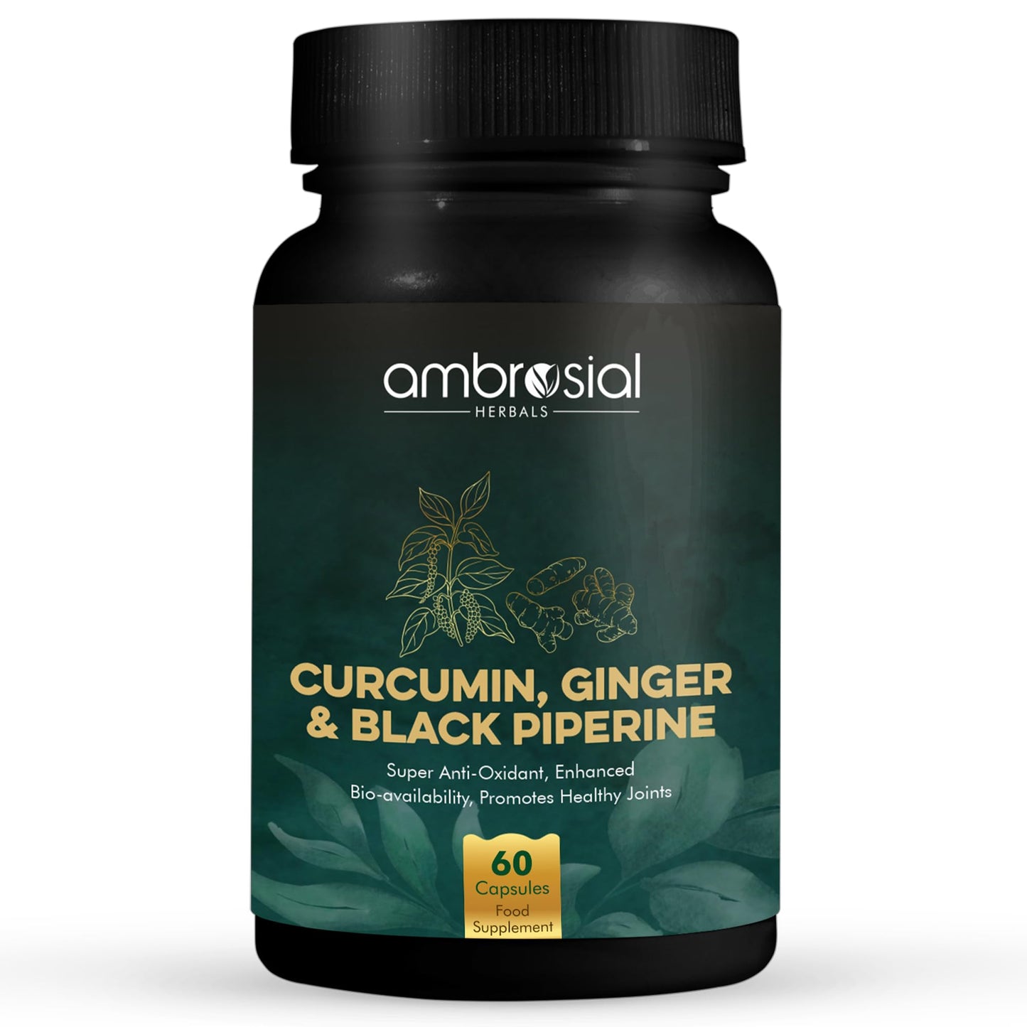 AMBROSIAL Curcumin with Piperine (Black Pepper) & Ginger | (Pack of 1-60 Capsules) - Medaid International