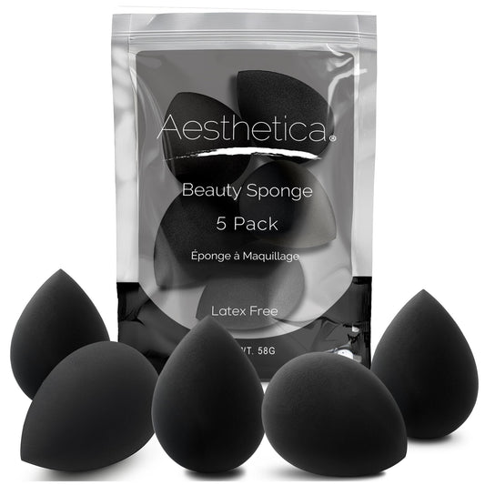Aesthetica Cosmetics Beauty Sponge Blender - Latex Free and Vegan Makeup Sponge Blender - For Powder, Cream or Liquid Application (5 Pack) - Medaid International