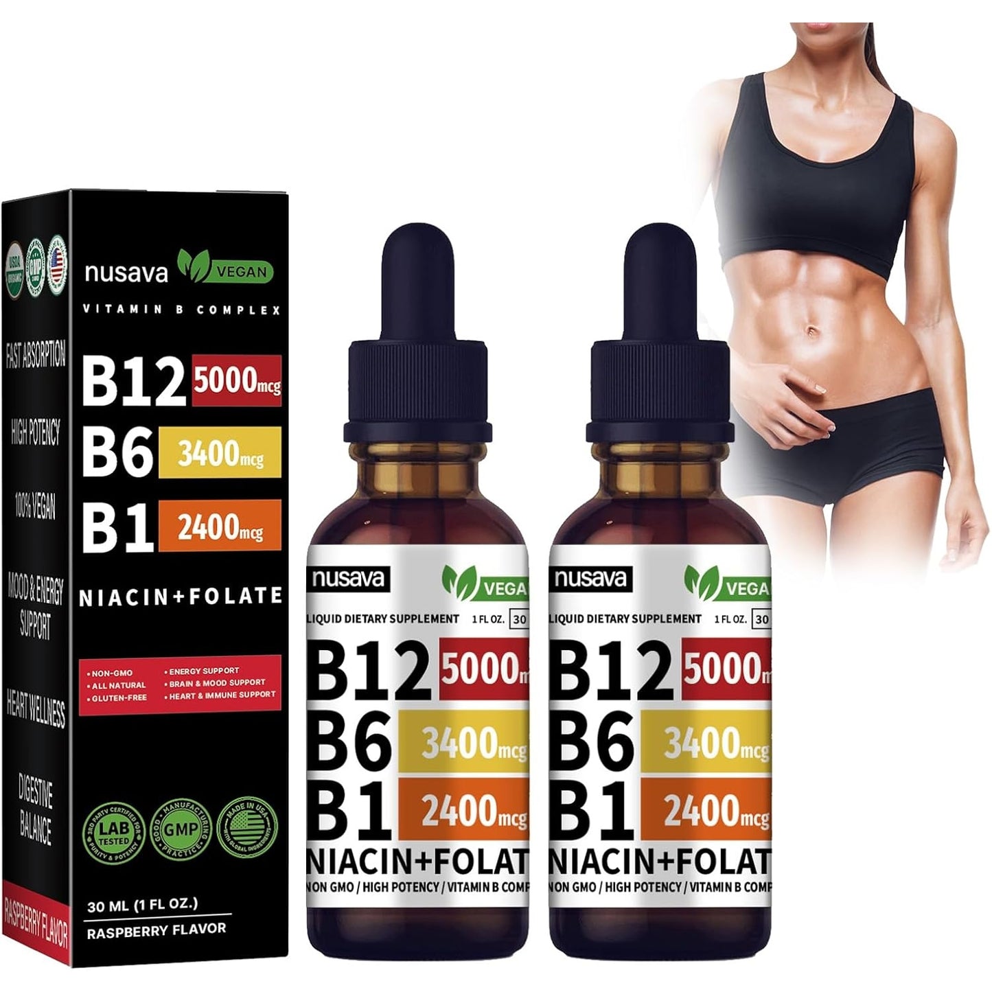 B12 Vitamins 5000 Mcg, Vitamin B12 Sublingual, B12 Methylcobalamin, Vitamin B Complex with Vitamin B6, B12 Liquid Drops Maximize Absorption and Energy 2Pcs - Medaid - Lebanon