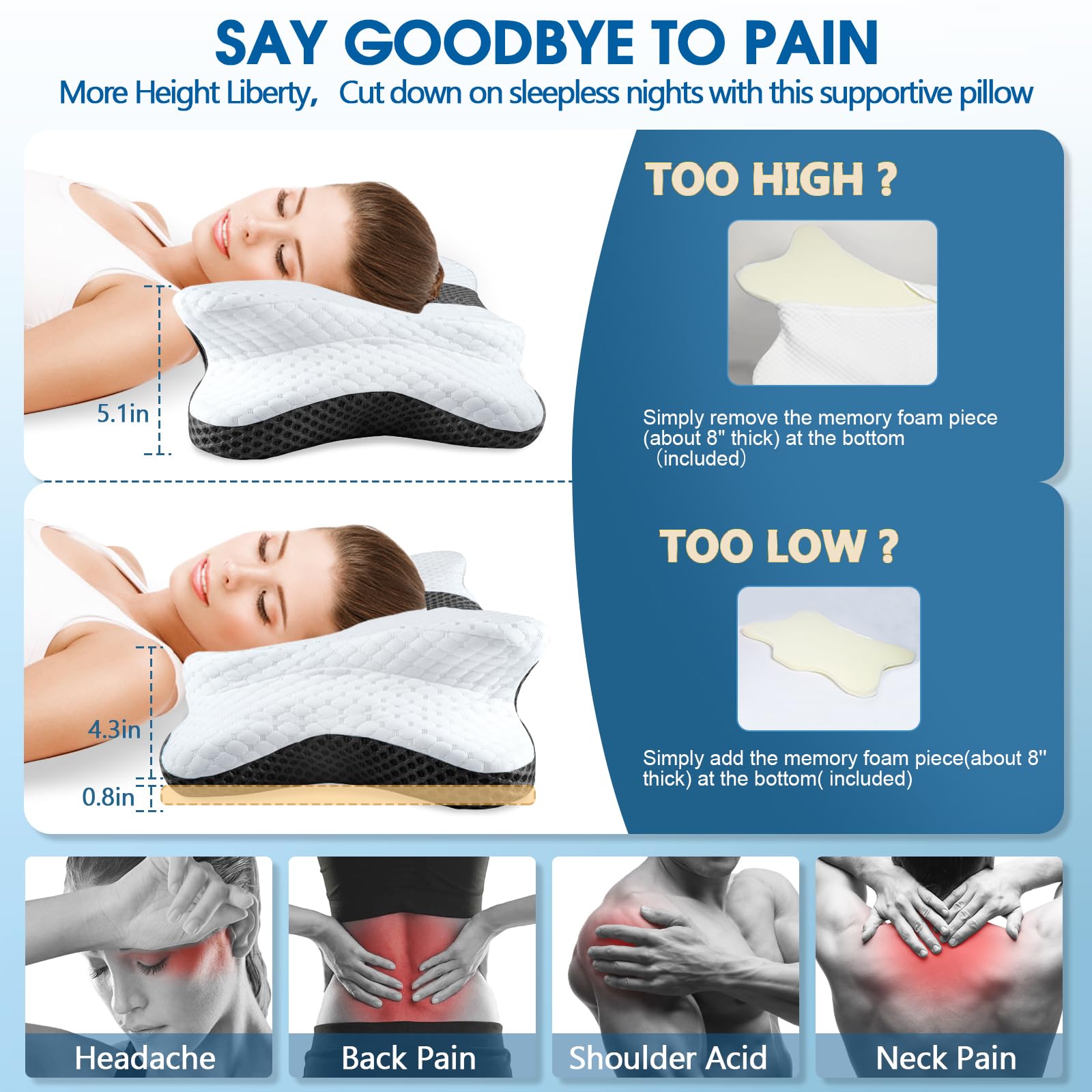 CHxxy Memory Foam Pillows, Cervical Pillow for Neck and Shoulder Pain Relief, Ergonomic Contour Bed Pillow, Soft for Side Sleep Stomach Sleeping and Back Sleeper - Medaid International