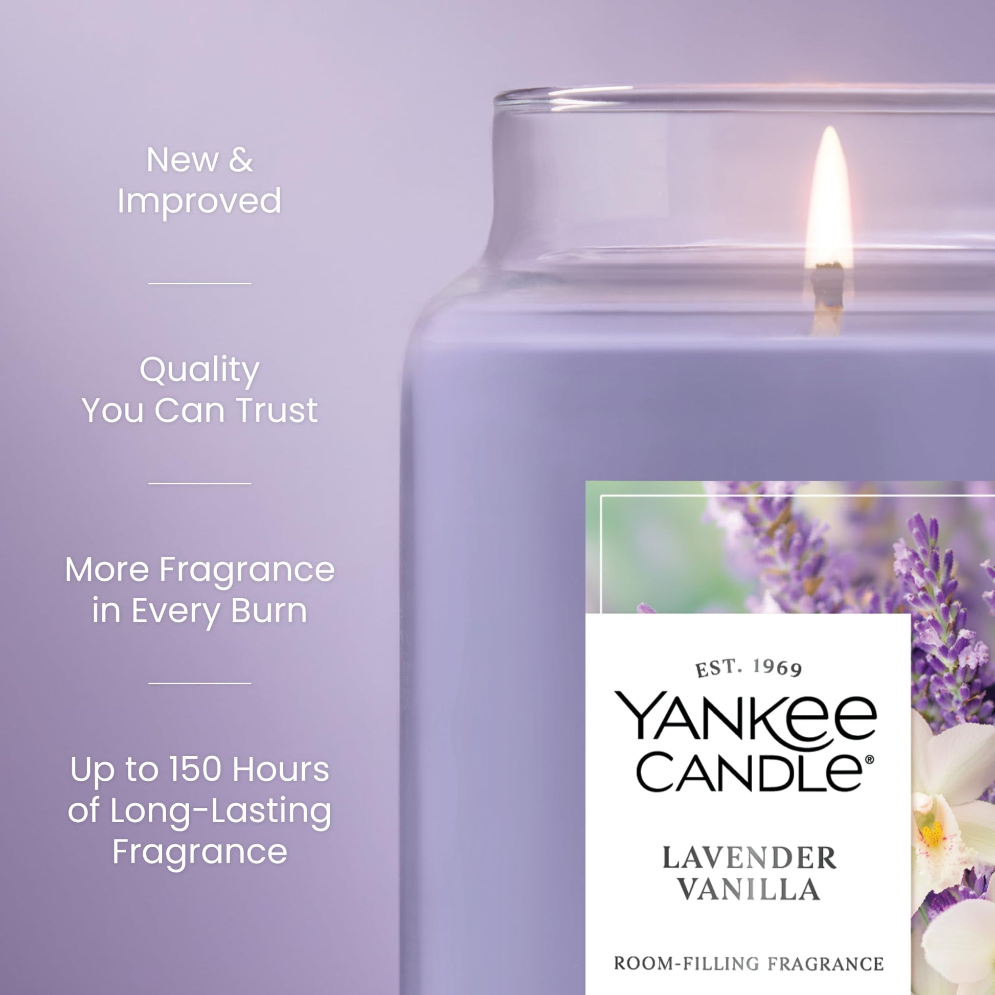 Yankee Candle Lavender Vanilla Scented Candle, 22oz Large Jar with up to 150 Hour Burn Time, Giftable - Medaid International