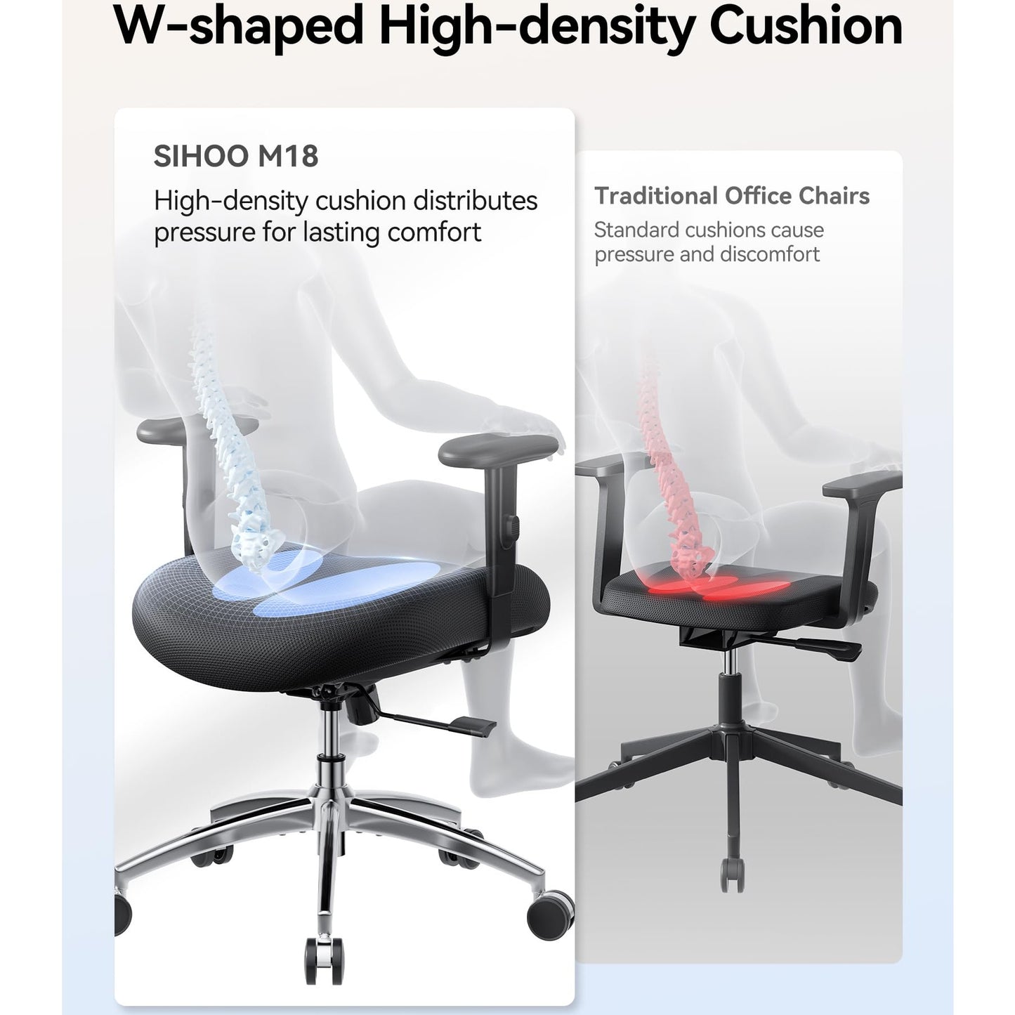 SIHOO M18 Ergonomic Office Chair for Big and Tall People Adjustable Headrest with 2D Armrest Lumbar Support and PU Wheels Swivel Tilt Function Black - Medaid International