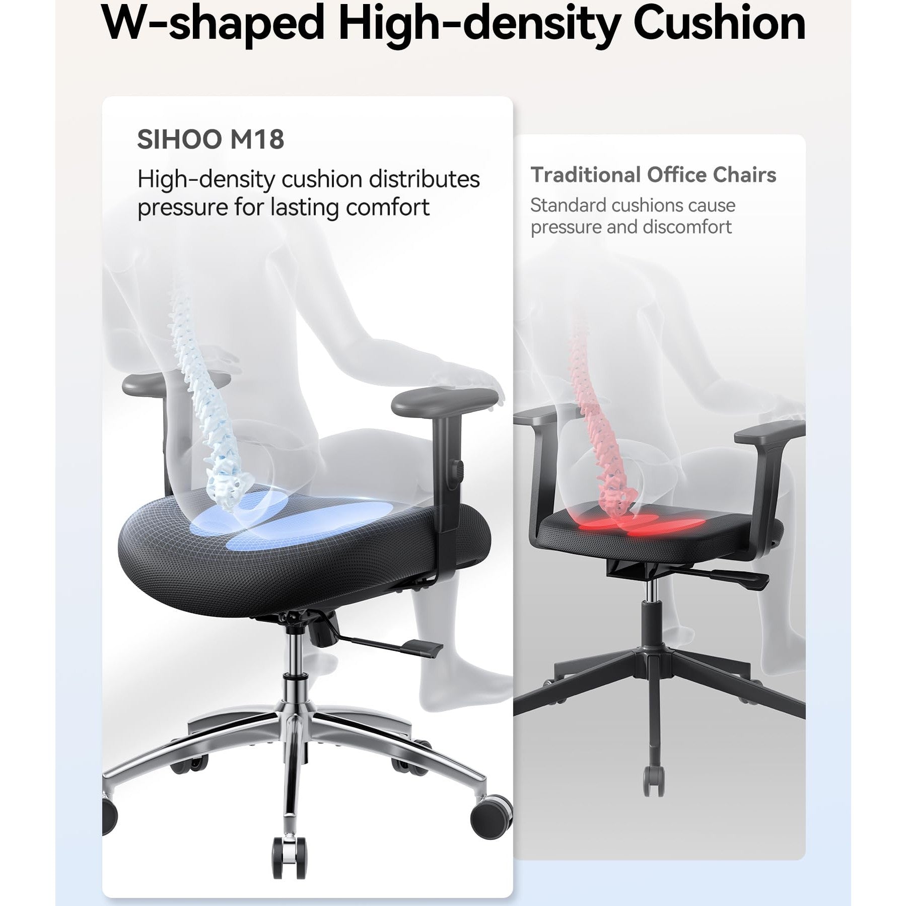 SIHOO M18 Ergonomic Office Chair for Big and Tall People Adjustable Headrest with 2D Armrest Lumbar Support and PU Wheels Swivel Tilt Function Black - Medaid International