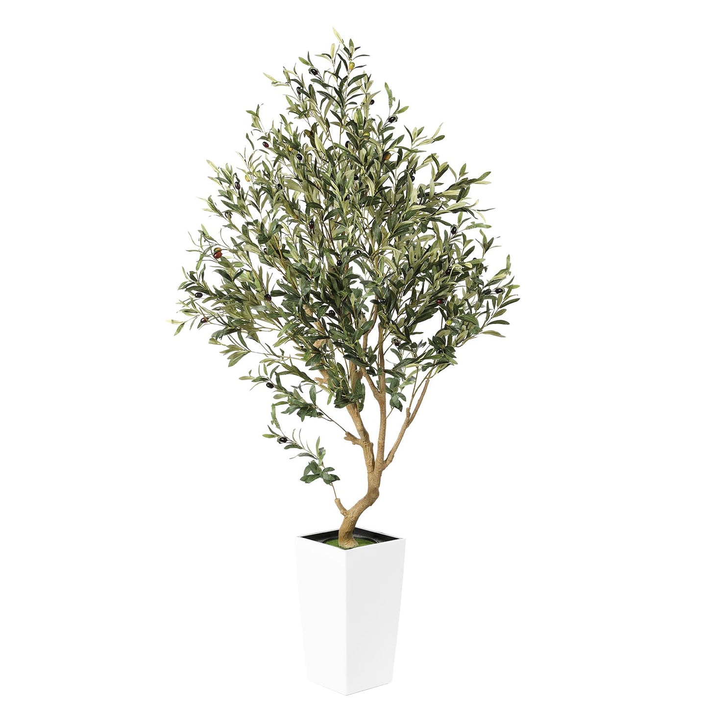 PHYTREE 5.5FT Olive Tree Artificial Indoor - Faux Olive Tree with White Tall Planter, Large Fake Potted Olive Plants with Natural Wood Trunk, Artificial Trees for Home Office Decor Indoor - Medaid International