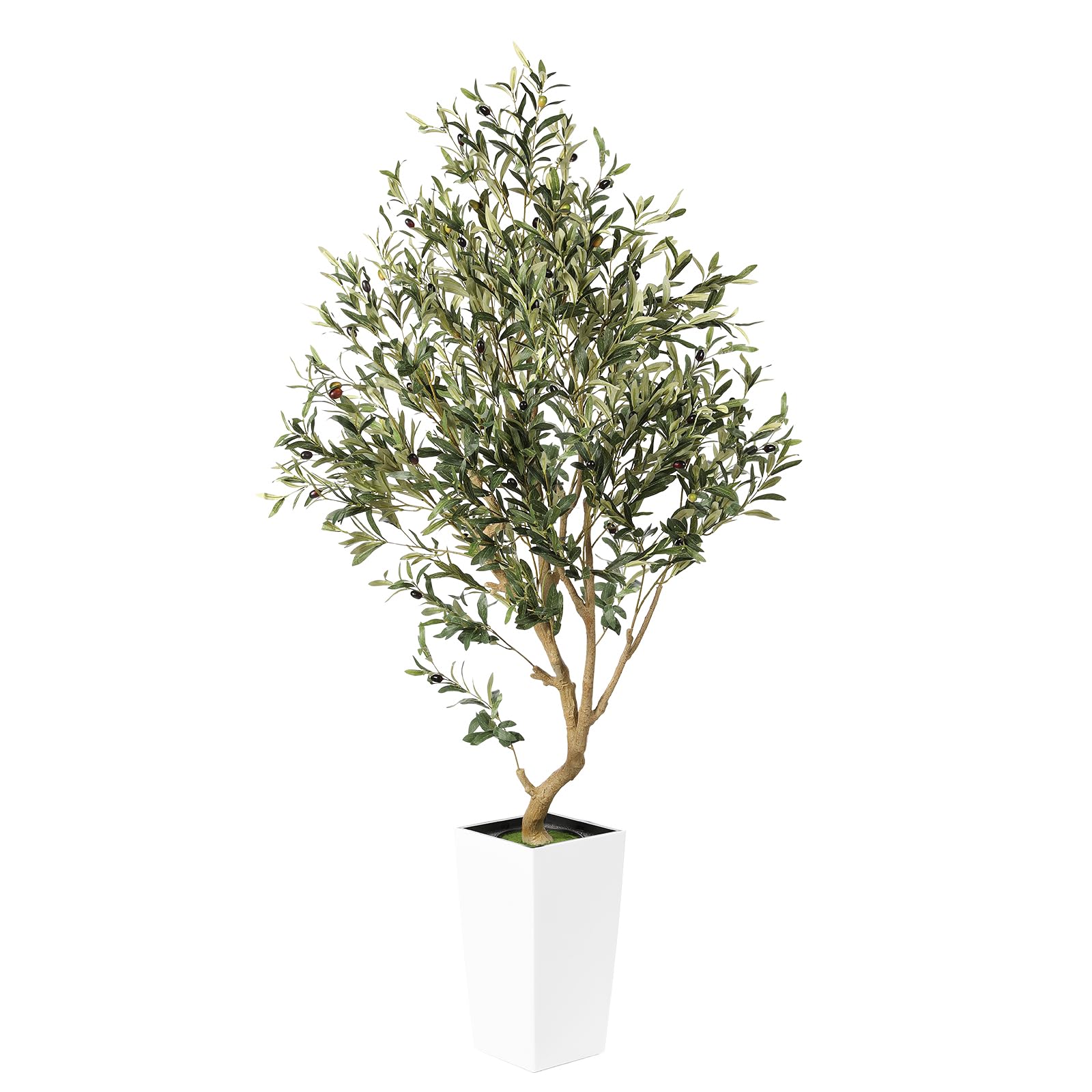 PHYTREE 5.5FT Olive Tree Artificial Indoor - Faux Olive Tree with White Tall Planter, Large Fake Potted Olive Plants with Natural Wood Trunk, Artificial Trees for Home Office Decor Indoor - Medaid International