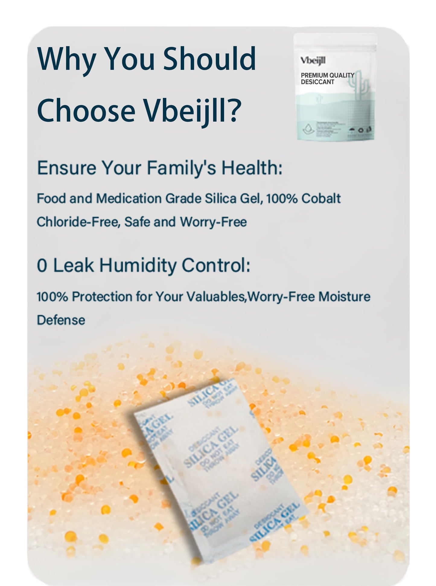 Vbeijll 5 Gram (50 Pack) Color-Indicating Silica Gel Packets, Premium Food Grade Desiccant - Rechargeable Moisture Absorbers for Food Storage, Electronics, 3D Filament & Safes - Medaid International