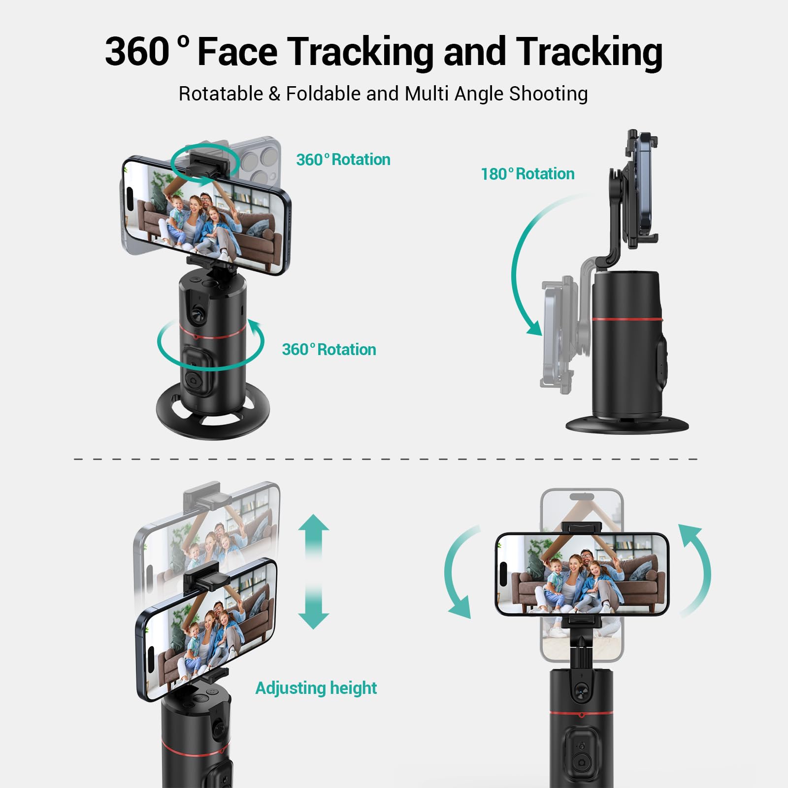 Auto Face Tracking Tripod 360° Rotating Auto Tracking Phone Holder, No App, Phone Camera Stand with Remote and Gesture Control, Smart Shooting Stand for Vlog/TIK Tok Live Video Recording - Medaid International