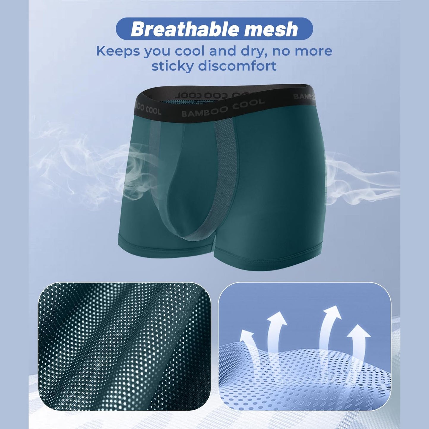 BAMBOO COOL Men's Cooling Trunks with U-Mesh Vent - Breathable Viscose, Tag-Free, Anti Ride-Up Underwear for Men - Medaid International