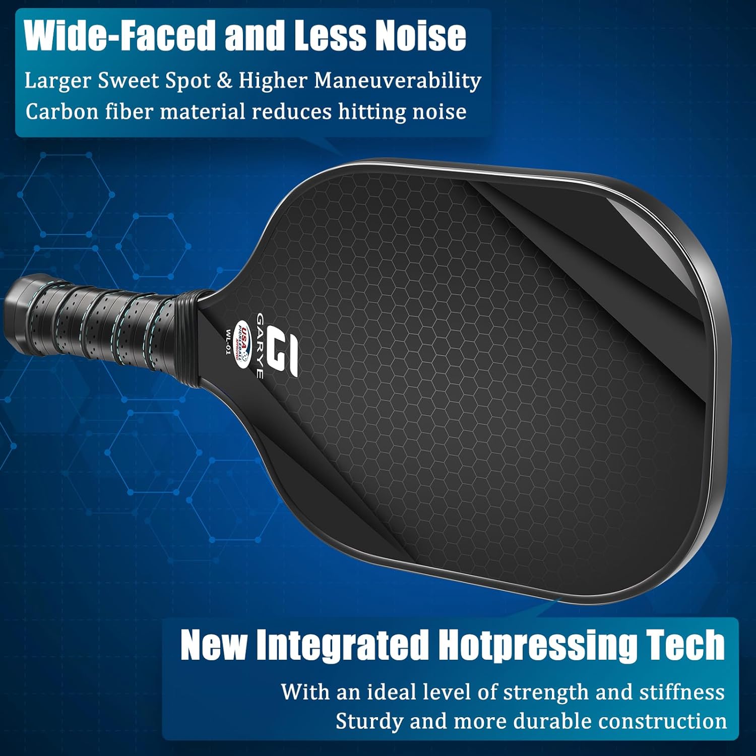 GARYE Pickleball Paddles Set of 2, USAPA Approved Carbon Fiber Pickleball Set, Lightweight Graphite Pickle Ball Rackets 2 Pack with 6 Balls, 1 Pickleball Bag, Pickle Ball Paddle Set for Men and Women - Medaid