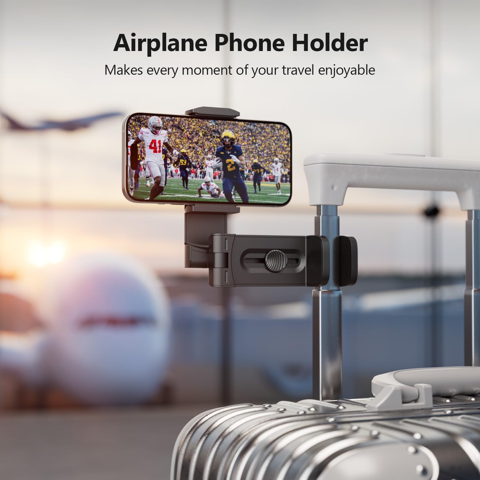 MiiKARE Airplane Travel Essentials Phone Holder, Universal Handsfree Phone Mount for Flying with 360 Degree Rotation, Accessory for Airplane, Travel Must Haves Phone Stand for Desk, Tray Table - Medaid International