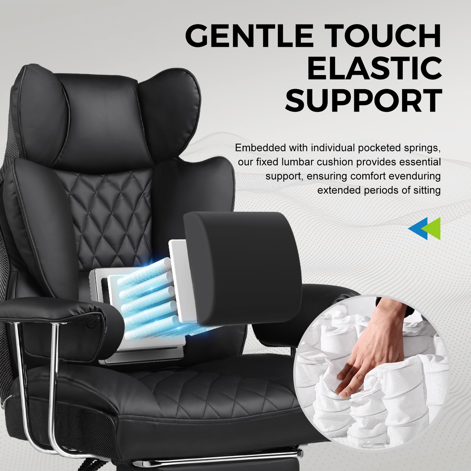 GTRACING Gaming Chair,Office Chair with Pocket Spring Lumbar Support, Ergonomic Comfortable Wide Office Desk Computer Chair with Outward Fixed Soft Armrests and Footrest (PU Leather, Black) - Medaid International