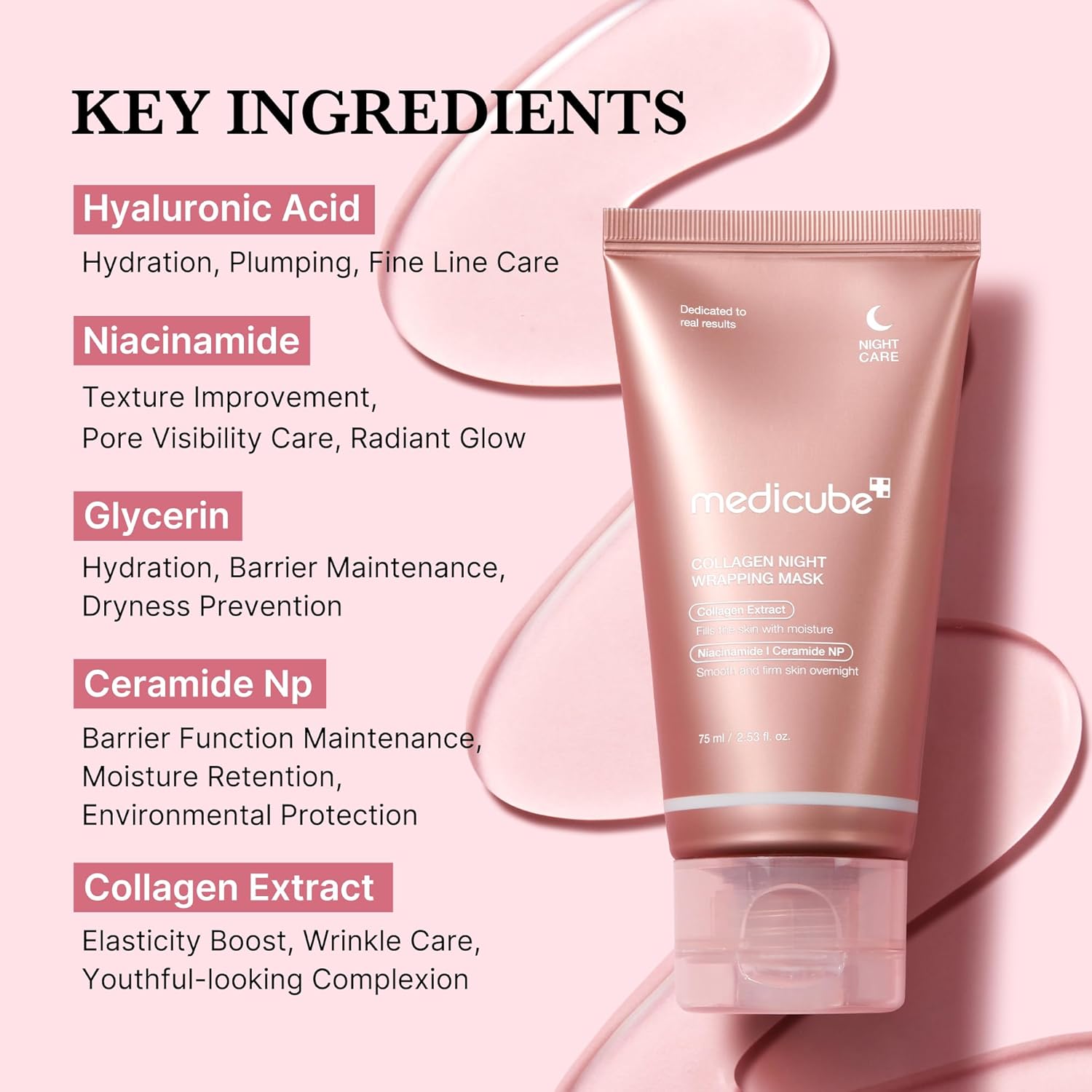 medicube Collagen Overnight Wrapping Peel Off Facial Mask Pack - Elasticity & Hydration Care, Reduces Sagging & Dullness - Hydrolyzed Collagen For Glowing Skin - Korean Skin Care, 2.53 fl.oz - Medaid