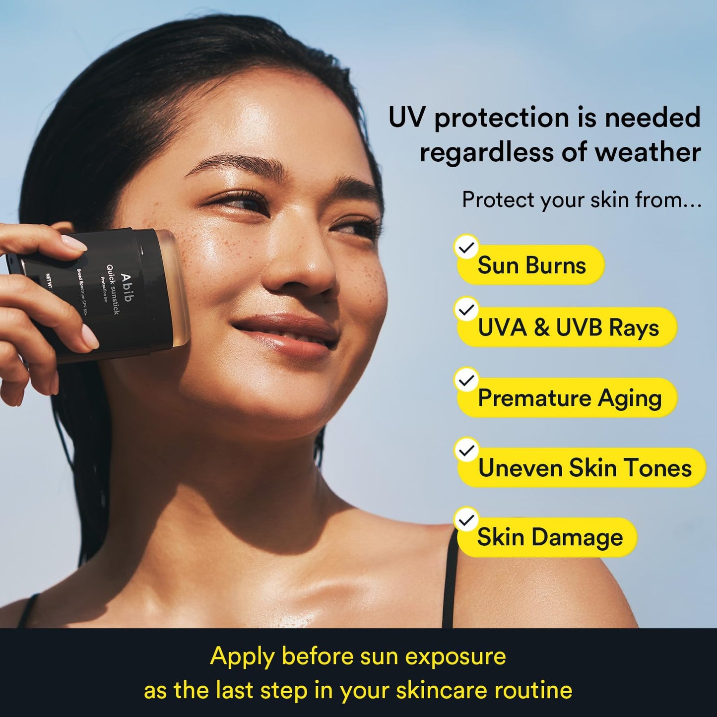 Abib Quick Sunstick Protection Bar SPF50+ 0.77 oz / 22 g (Glowing) | Korean Suncreen Stick Suncare Sunblock, No Whitecast, Protector Solar Barra, Centella Asiatica Extract, Aloe Extract - Medaid International