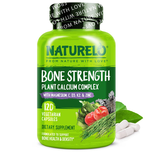 NATURELO Calcium Supplement - with Vitamin C, Vitamin D3, K2, and Calcium Magnesium Zinc for Bone Strength with Calcium 600mg - Plant-Based, 120 Vegetarian Capsules, Non-GMO, Soy & Gluten-Free - Medaid International