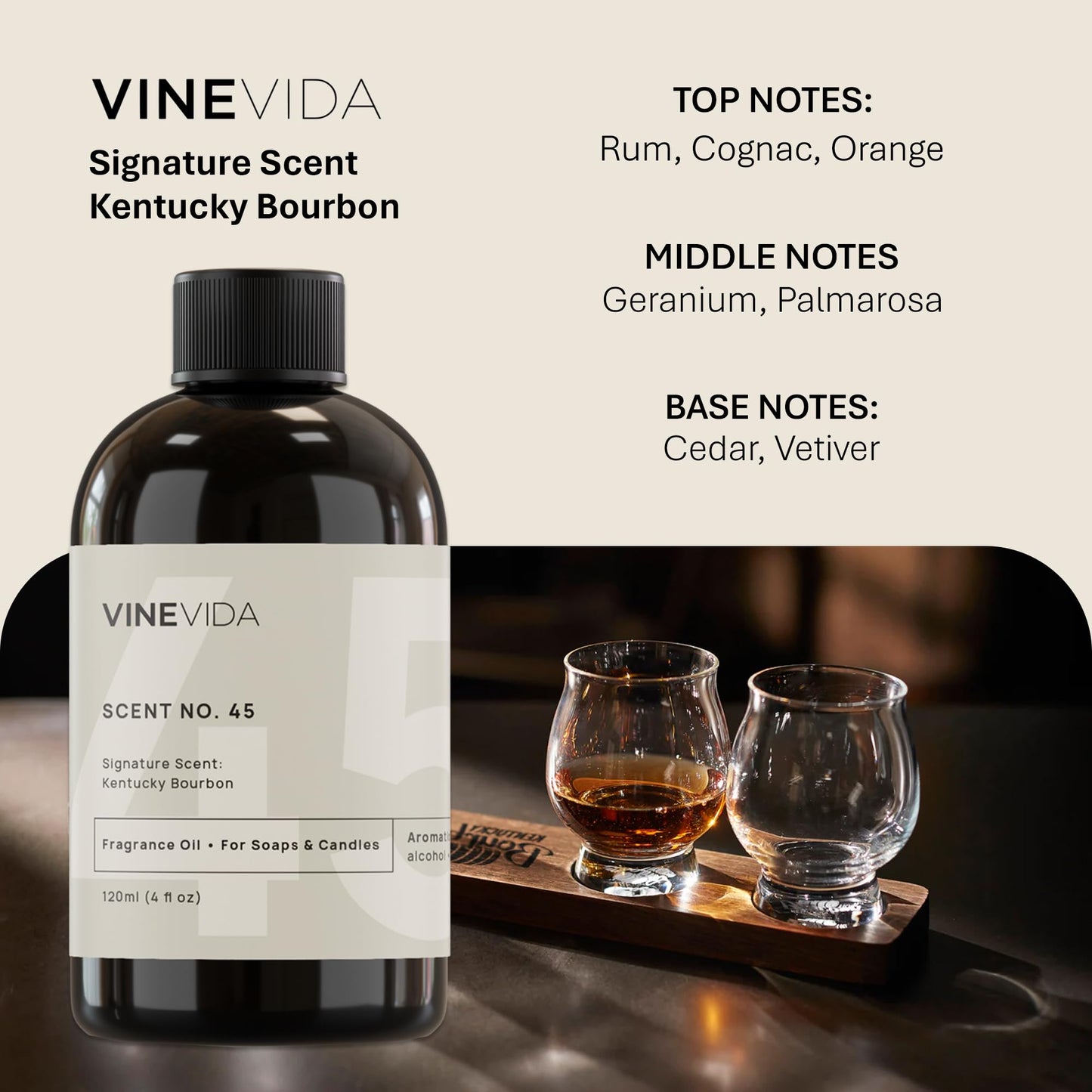 VINEVIDA [4oz] Kentucky Bourbon Fragrance Oil for Candle Making - Candle Scents for Candle Making, Made in USA Candle Oil Scents - Scents for Soap Making - Medaid International