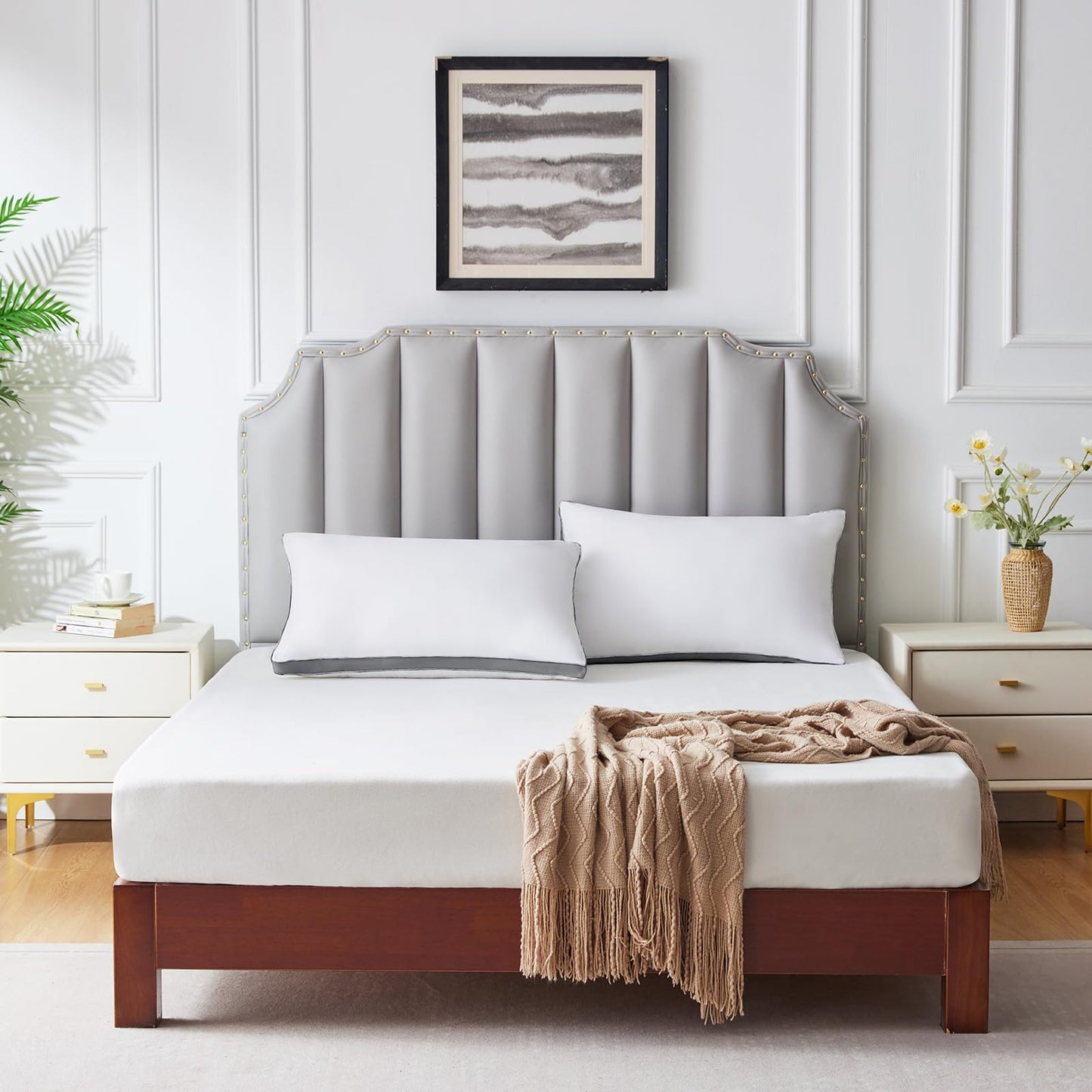 CozyLux Pillows Queen Size Set of 2, Soft Supportive 3D Down Alternative Bed Pillow for Sleeping 2 Pack Dark Grey, Luxury Hotel Quality Gusseted Bedding Pillow for Back, Stomach or Side Sleepers 18x28 - Medaid International