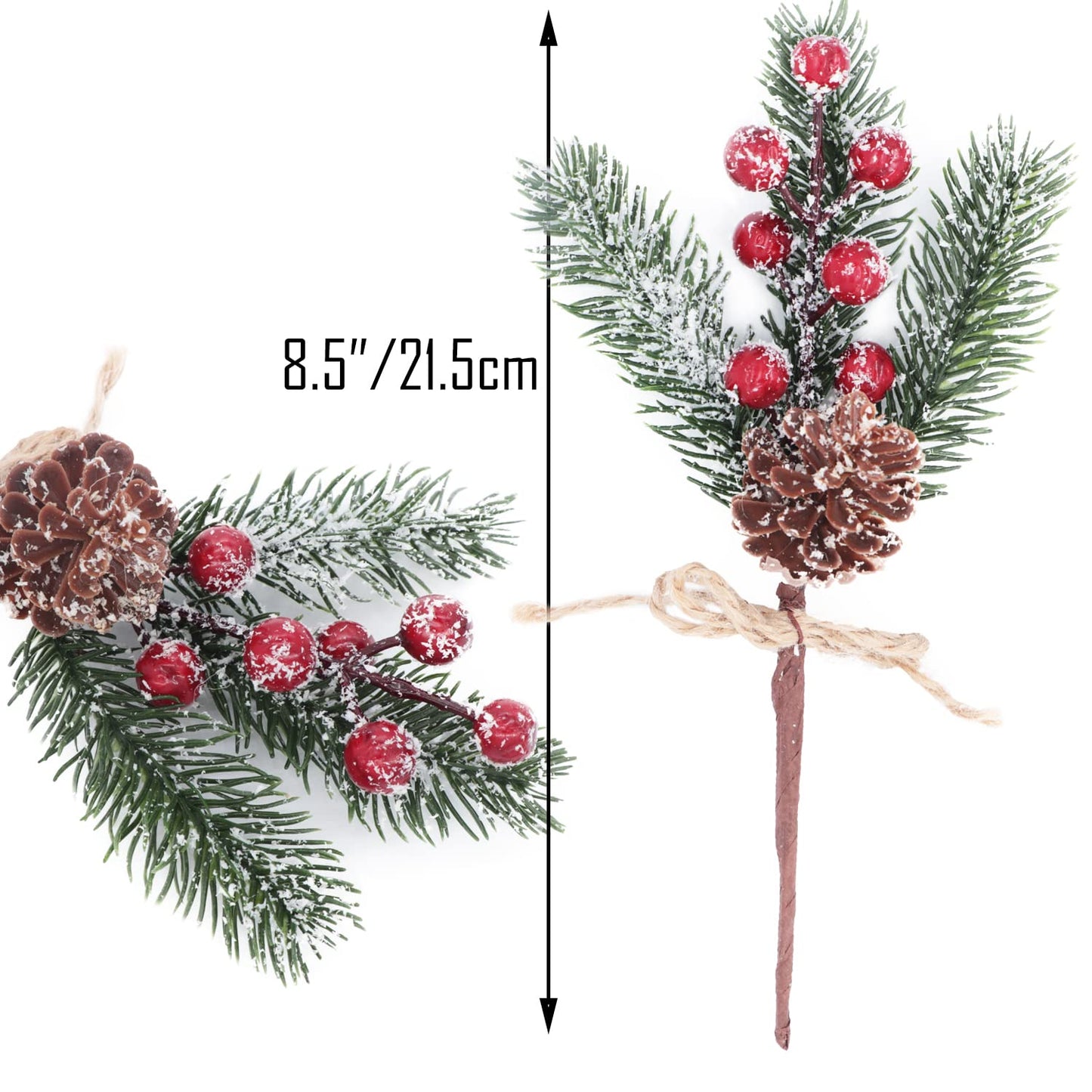 10 PCS Artificial Christmas Tree Picks Sprays 8" Frosted Pine Branches Stems with Pinecones & Red Holly Berries Twigs for Home Garden Xmas Party Flower Arrangements Ornaments Holiday Decor (Red) - Medaid International