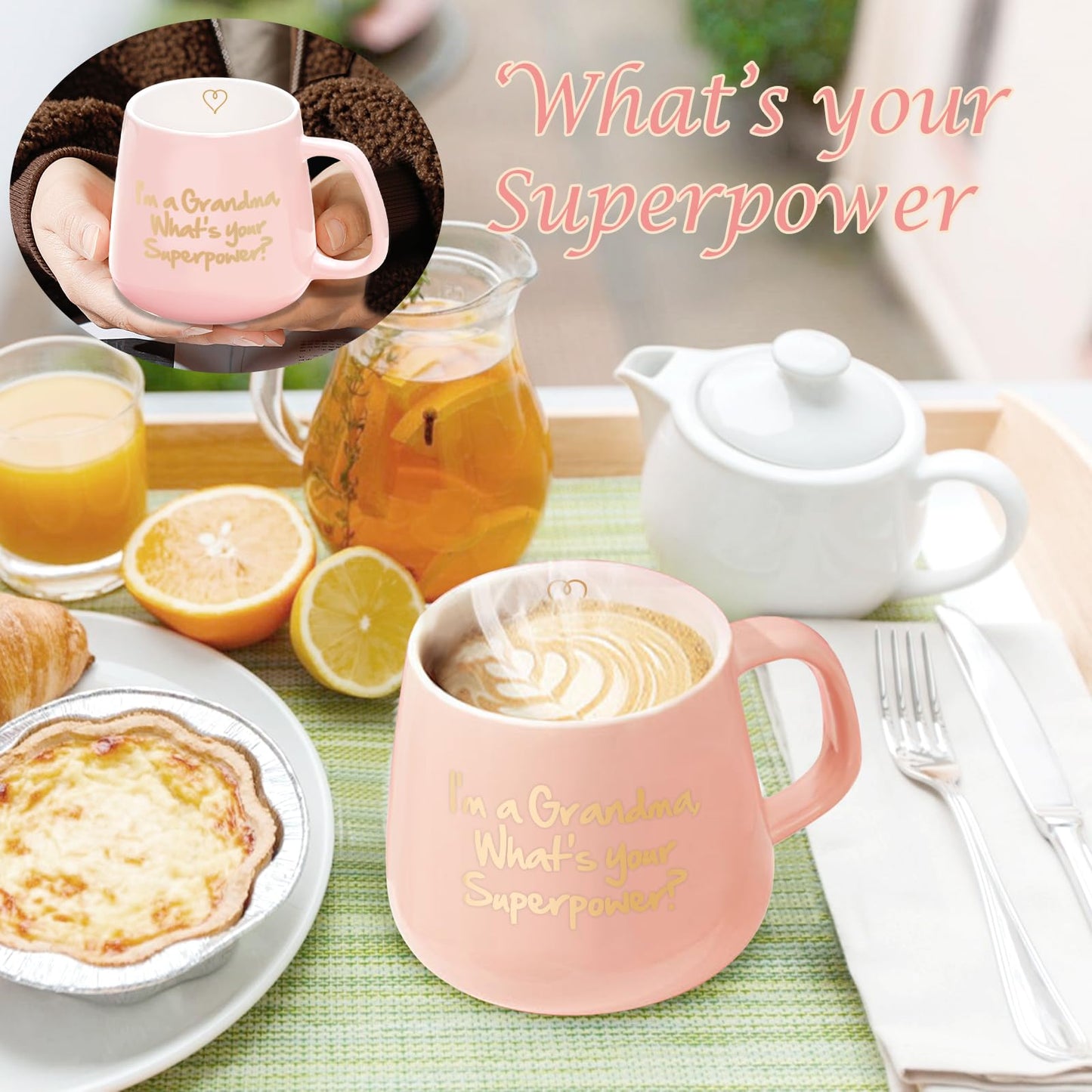 Yalucky Pink Ceramic Coffee Mug, 12 oz, 'I'm a Grandma What's Your Superpower', Includes Fuzzy Socks, Perfect for Grandma Gifts: Birthday, Mother's Day, Christmas - Medaid International