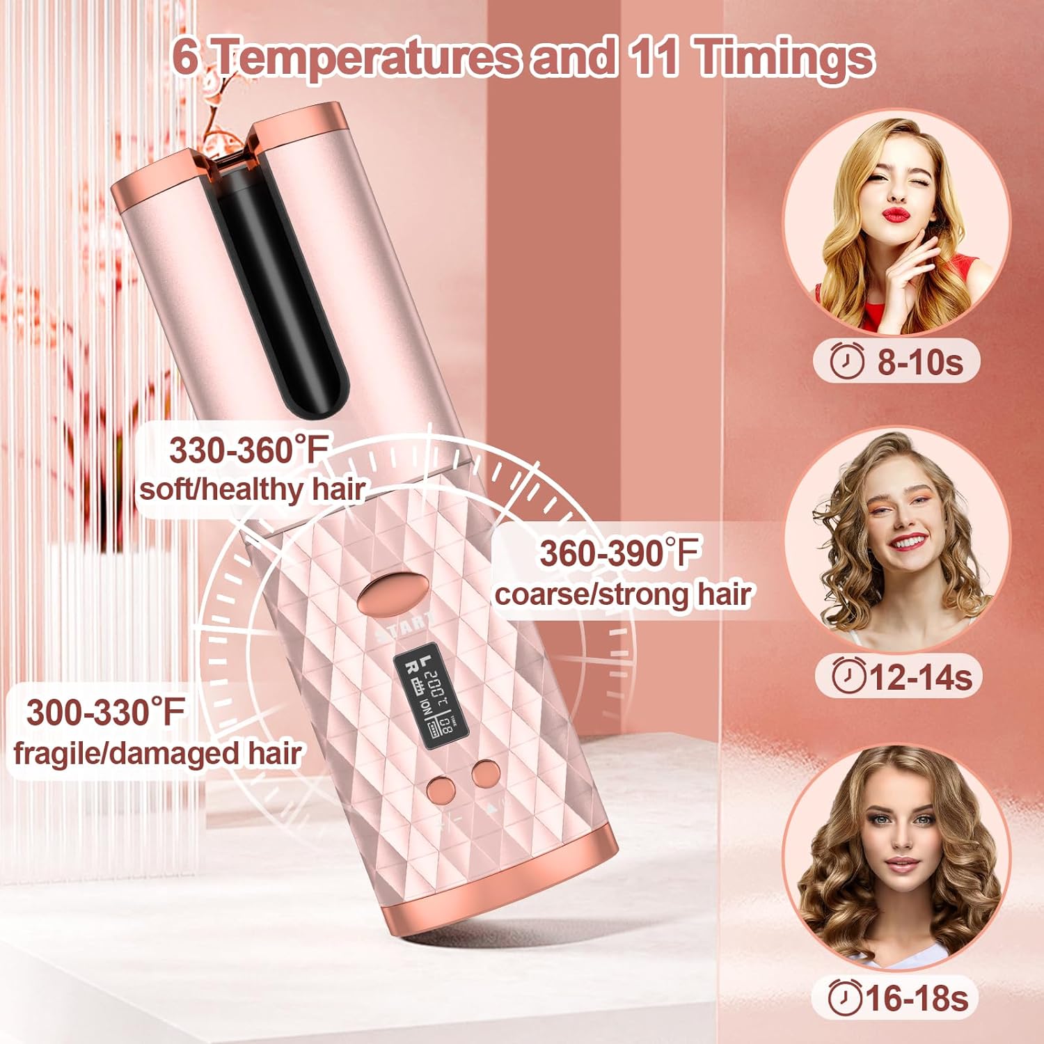 Automatic Curling Iron Cordless Hair Curler Auto Hot Tools 6 Temp Medaid