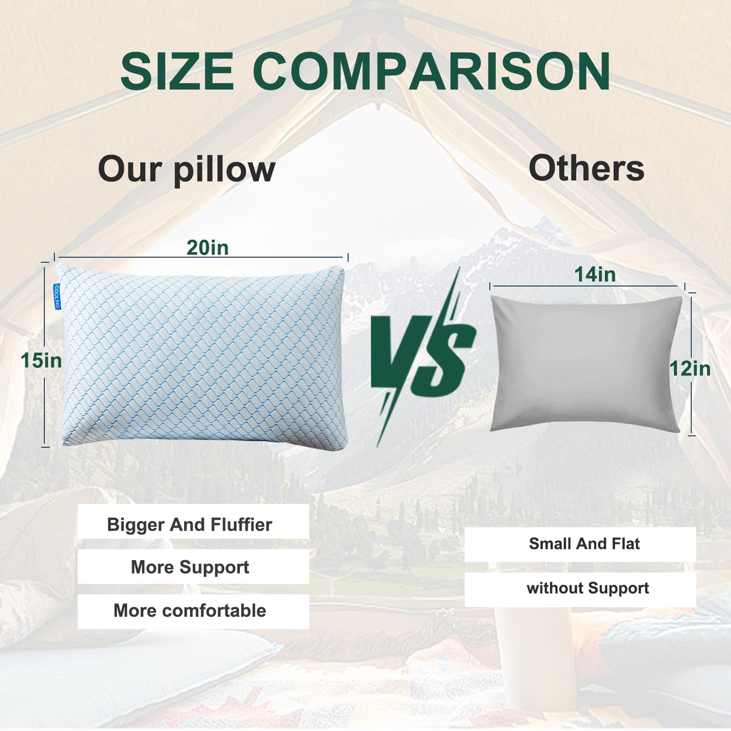 Gehannah Travel Pillow - Large 1 Pack Compressible Camping Pillow for Sleeping - Shredded Memory Foam with 1 Storage Bags - Supportive for Adults, Kids, Outdoor, Backpacking, Hiking Gear - Medaid International