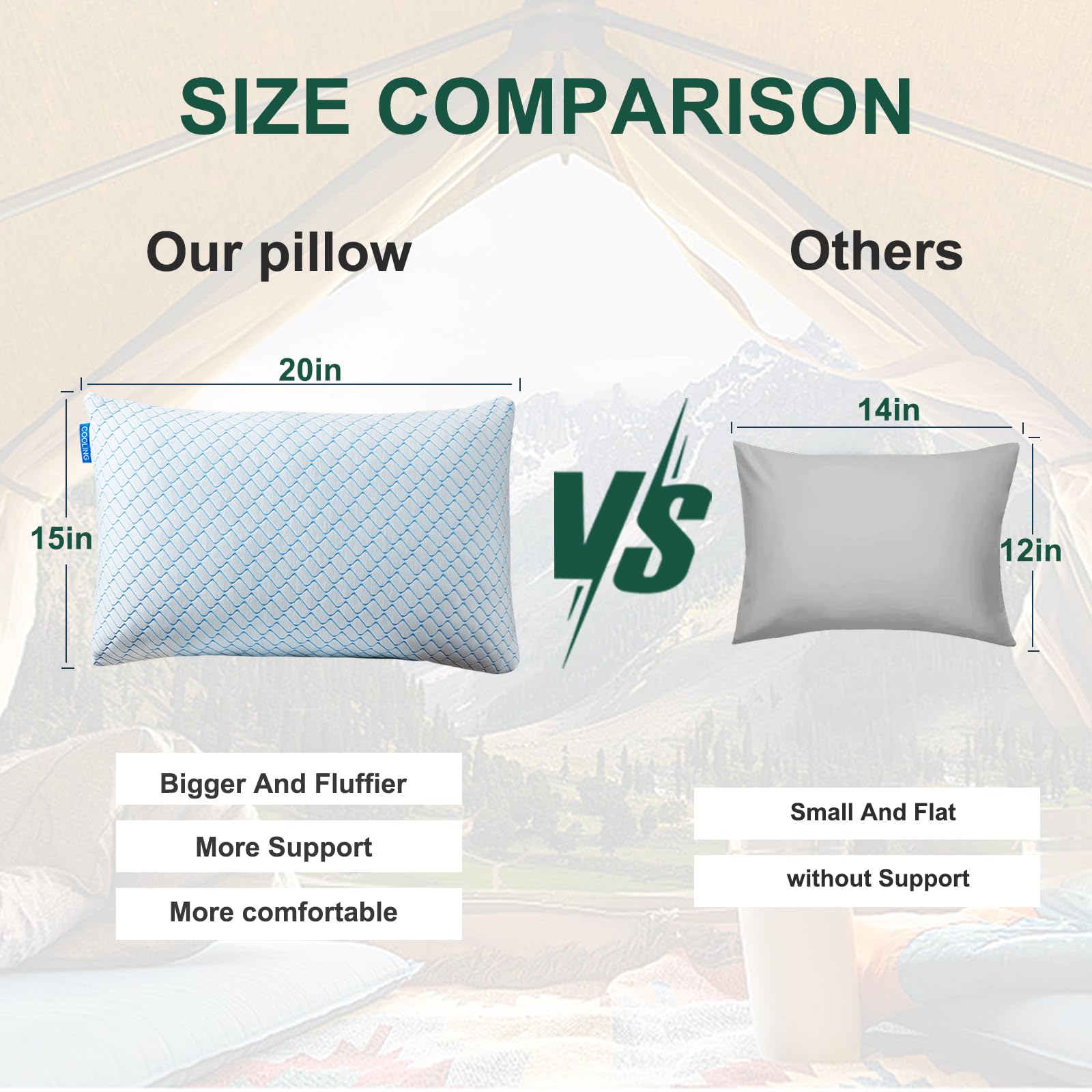 Gehannah Travel Pillow - Large 1 Pack Compressible Camping Pillow for Sleeping - Shredded Memory Foam with 1 Storage Bags - Supportive for Adults, Kids, Outdoor, Backpacking, Hiking Gear - Medaid International