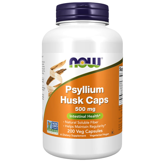 NOW Foods Supplements, Psyllium Husk Caps 500 mg, Non-GMO Project Verified, Natural Soluble Fiber, Intestinal Health*, 200 Veg Capsules - Medaid International