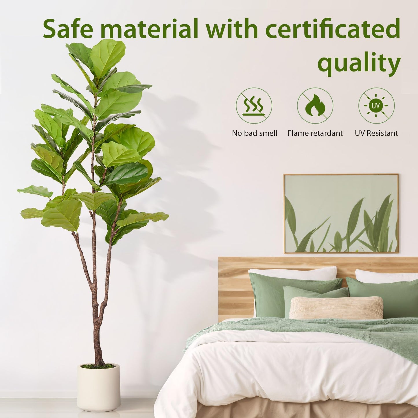 Artificial Fiddle Leaf Fig Tree, 6FT Faux Ficus Lyrata Plant with Realistic Leaves, Lifelike Home Decor Faux Tree in Stylish Pot for Indoor, Office, Living Room Decor (6ft) - Medaid International